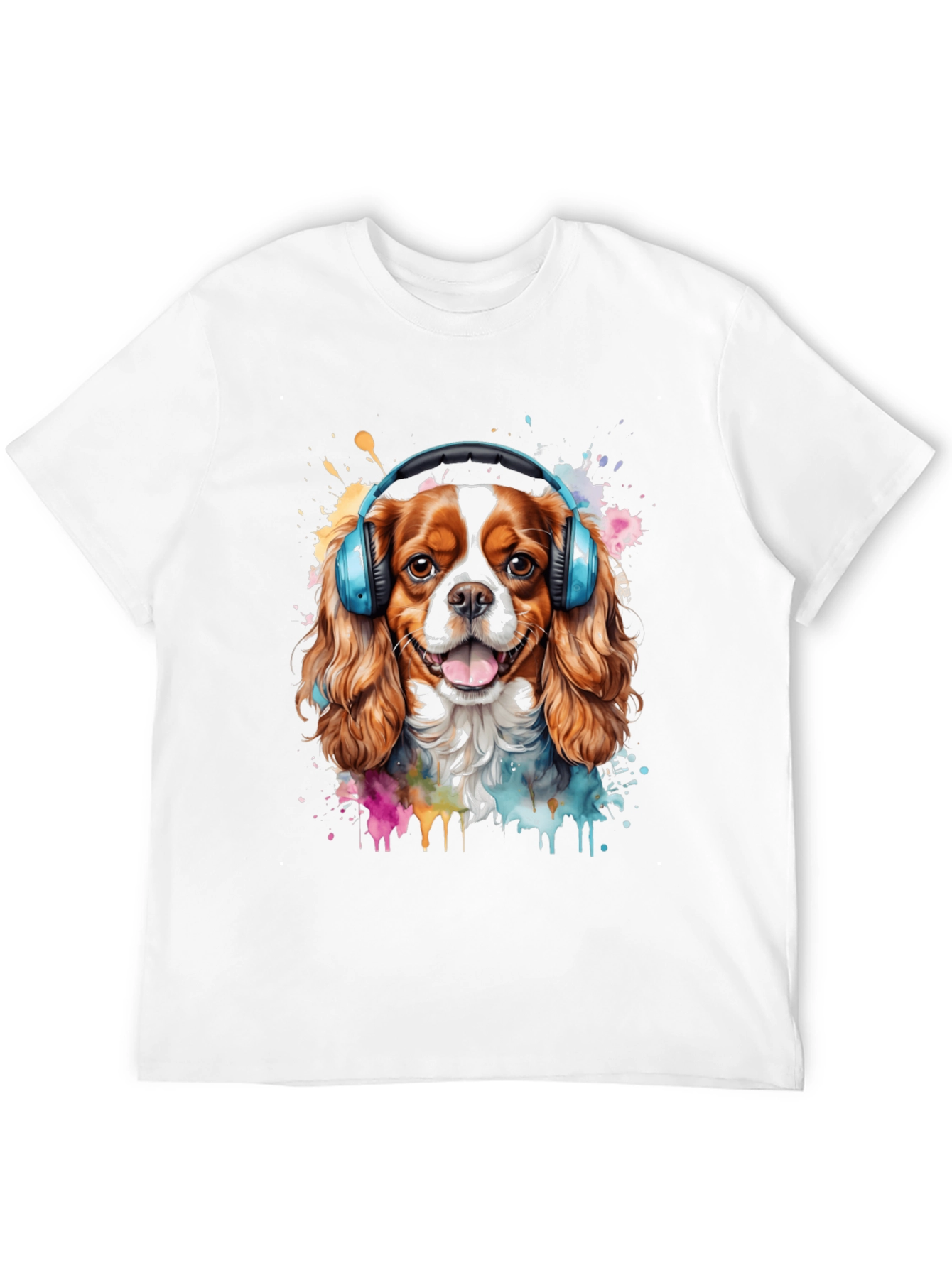 Dog with Headphones Mens Black T-Shirt