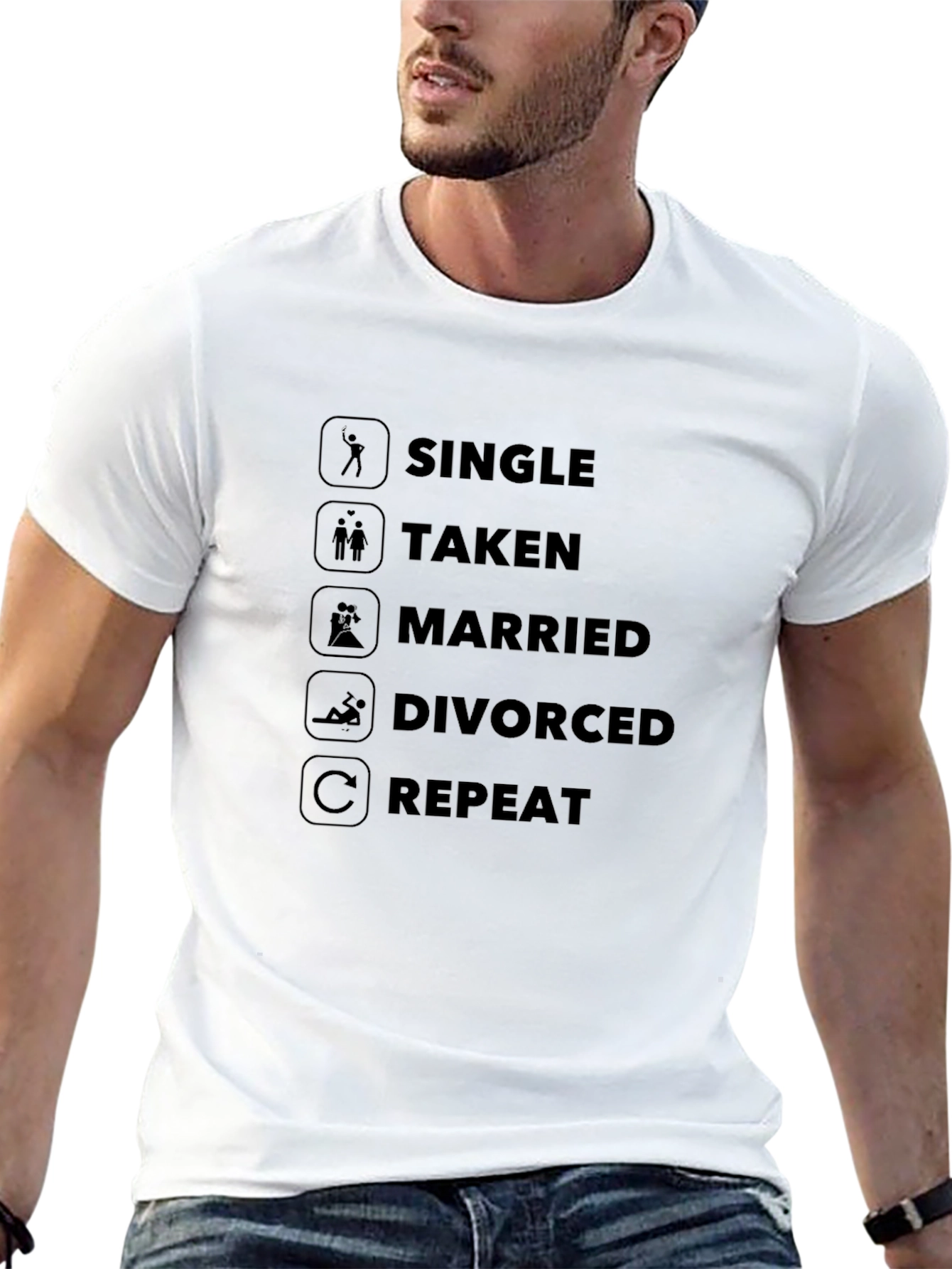 Single Taken Married Divorced Repeat Black T-Shirt