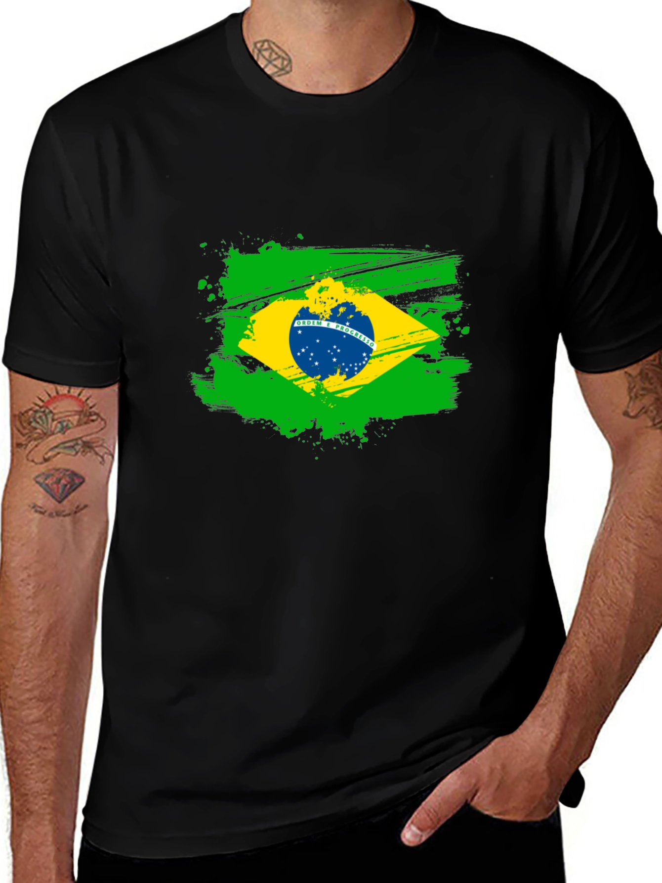Brazil Flag T-Shirt - Graphic Tee - Black