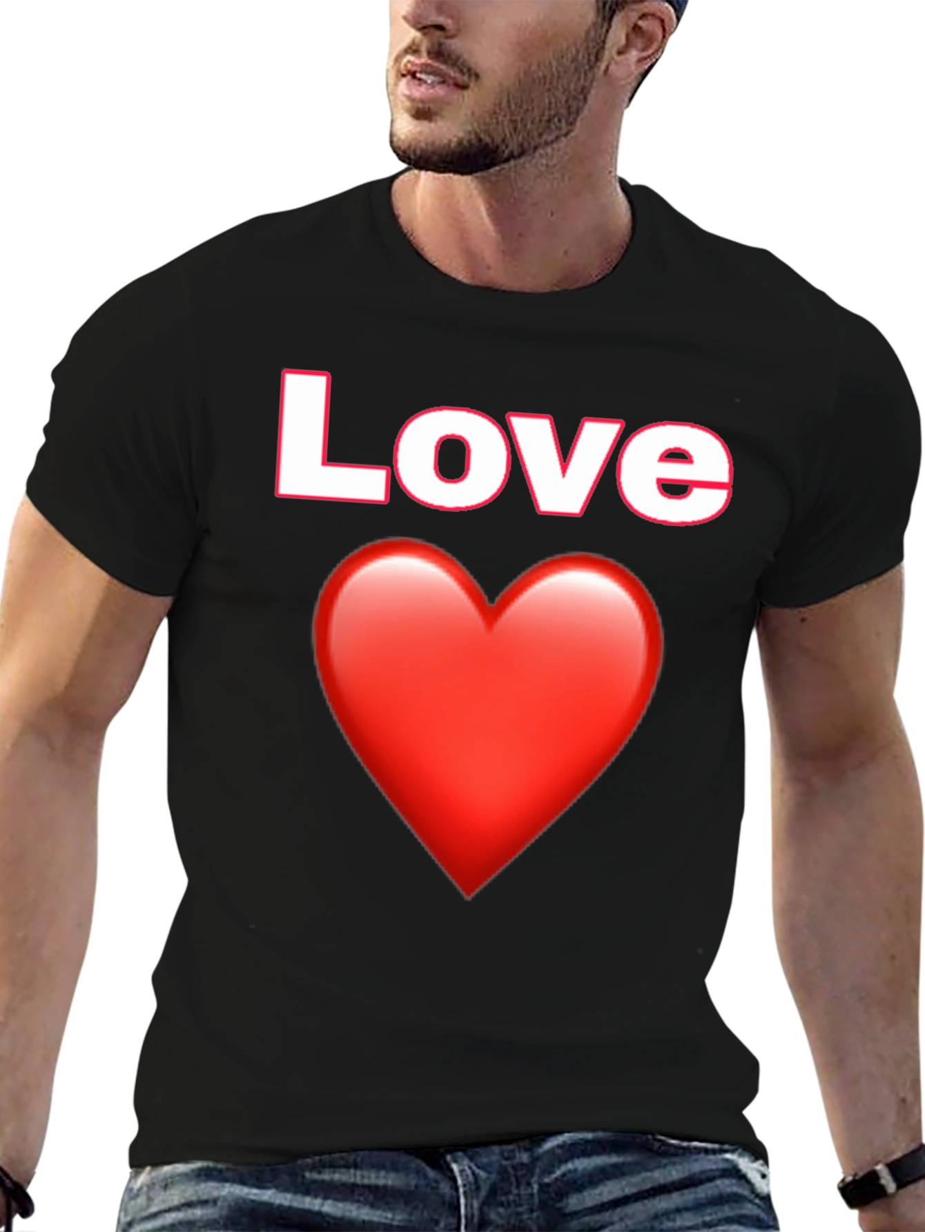 Love Heart Graphic Tee - Black Cotton T-Shirt