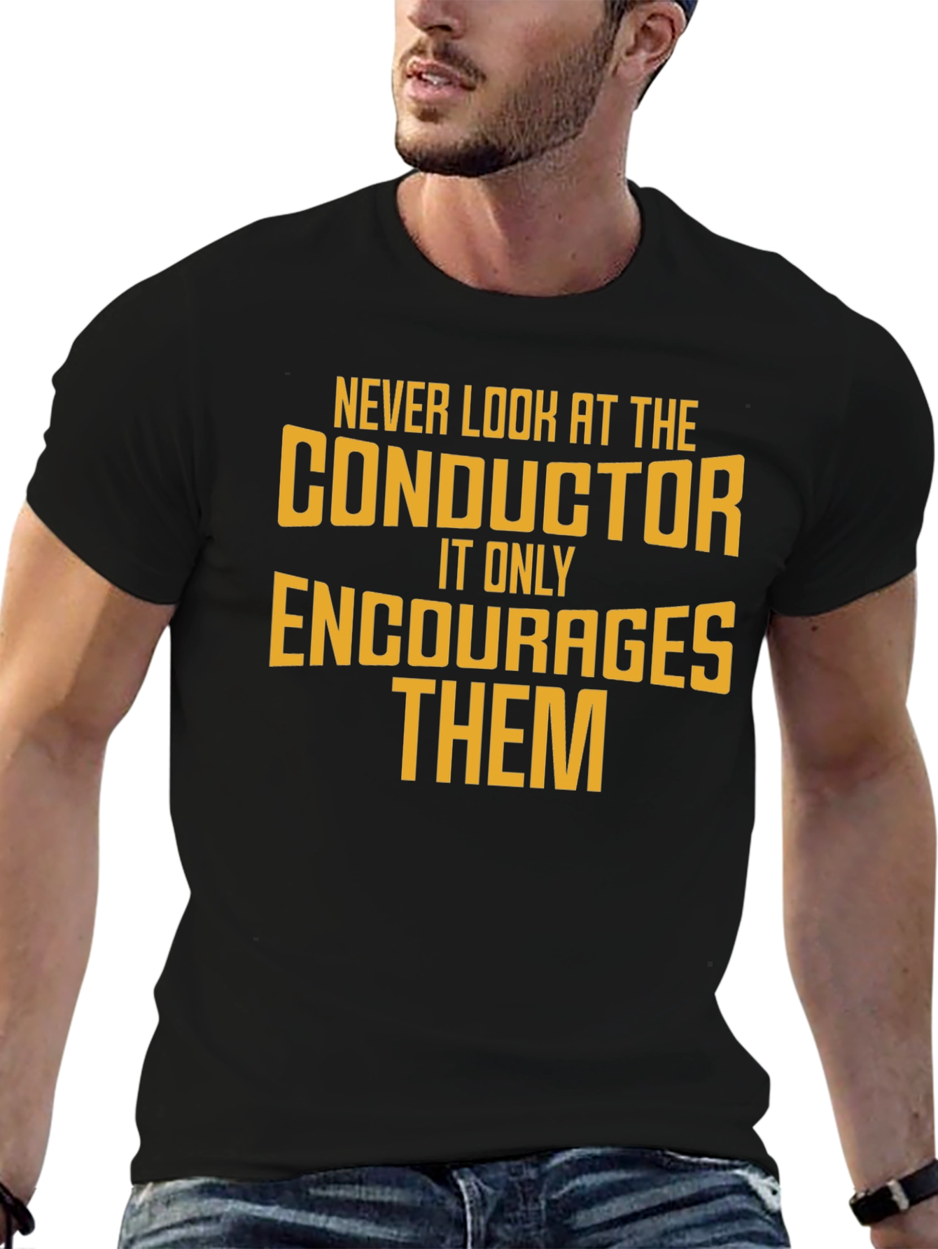 Conductor Humor Graphic T-Shirt - Black