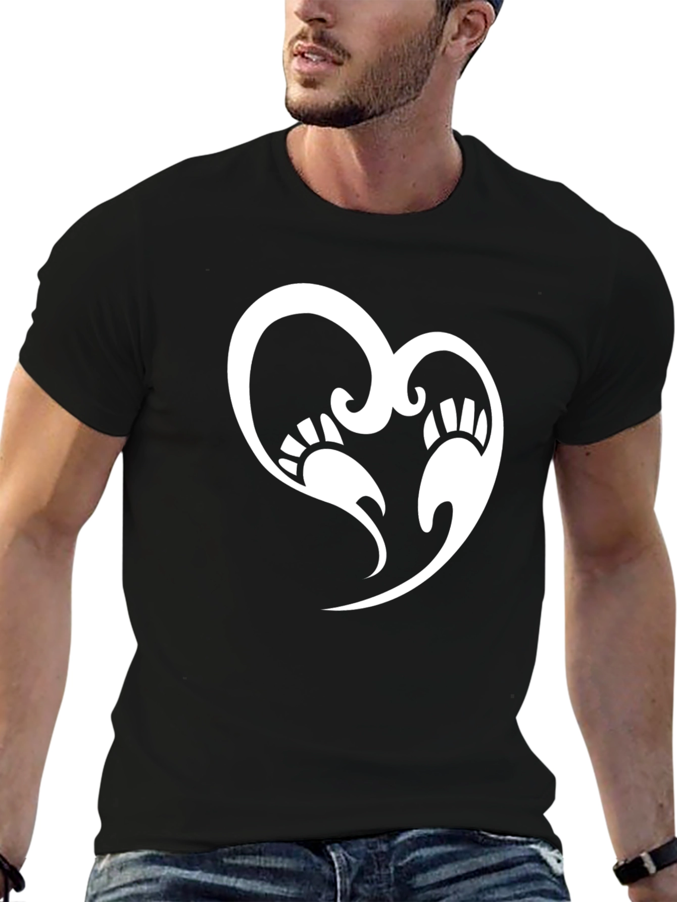 Bear Paw Heart Graphic T-Shirt - Black Casual Tee