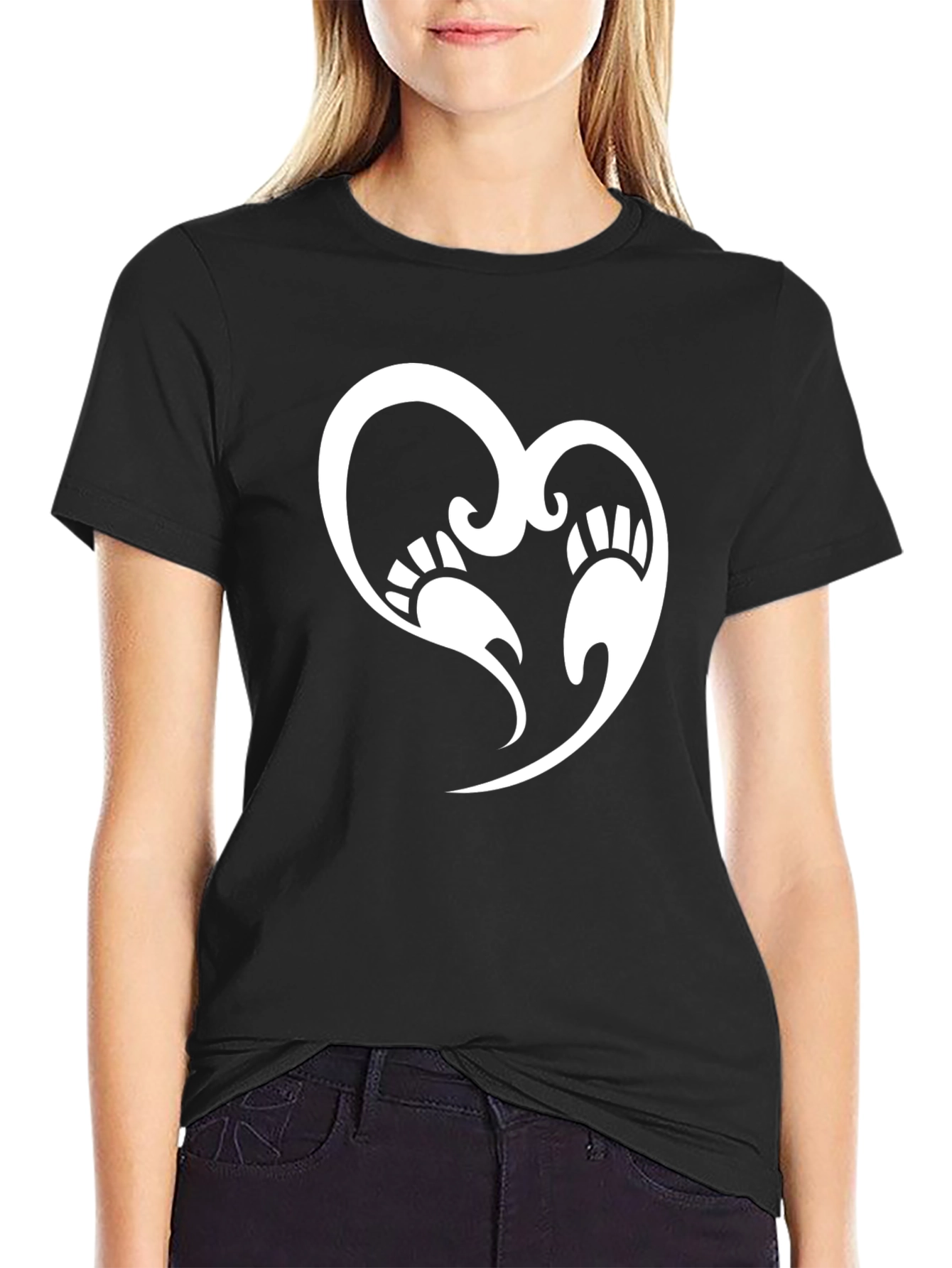 Bear Paw Heart Graphic T-Shirt - Black Casual Tee