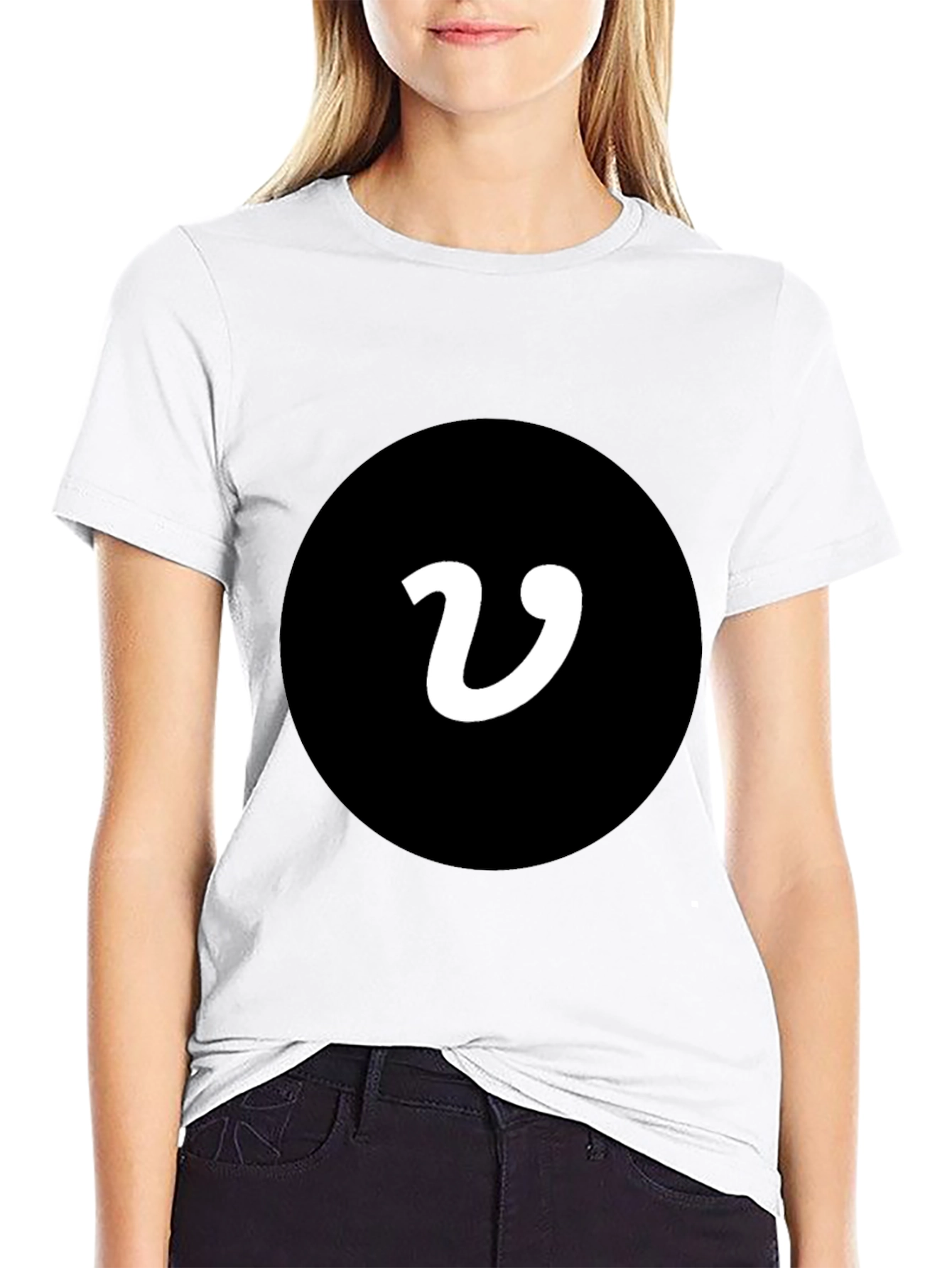 Black T-Shirt with White V Logo