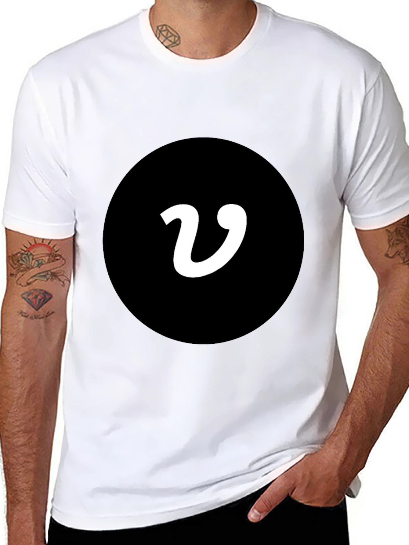 Black T-Shirt with White V Logo