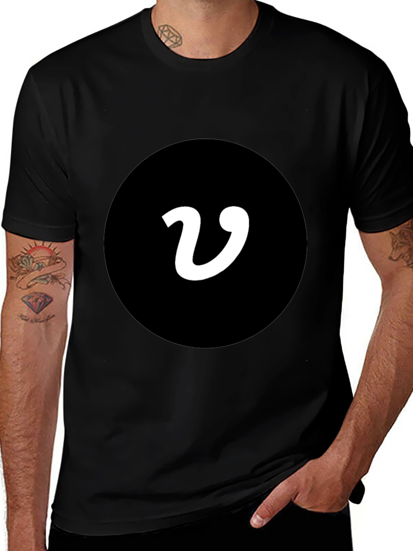 Black T-Shirt with White V Logo