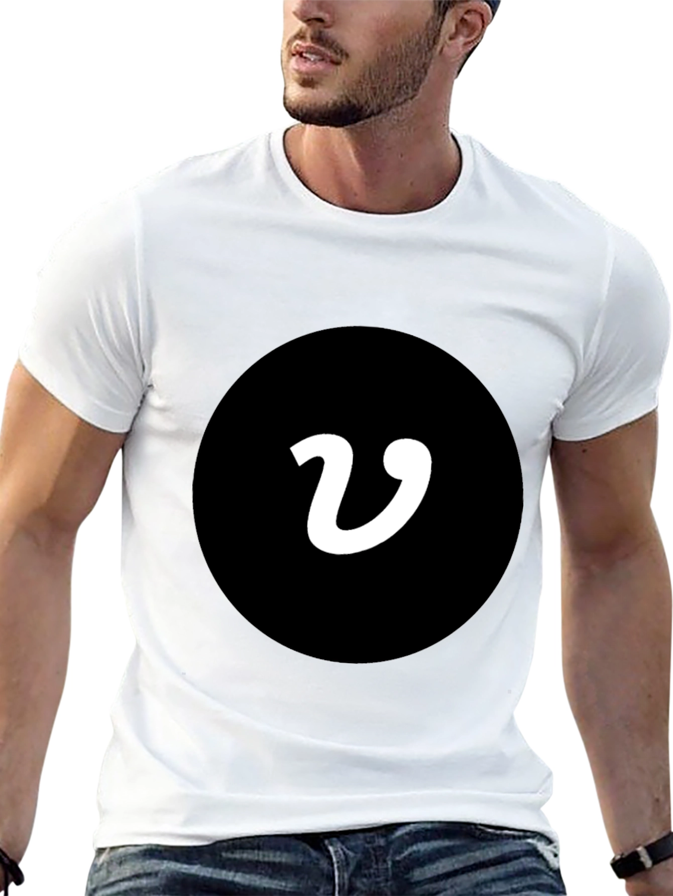 Black T-Shirt with White V Logo
