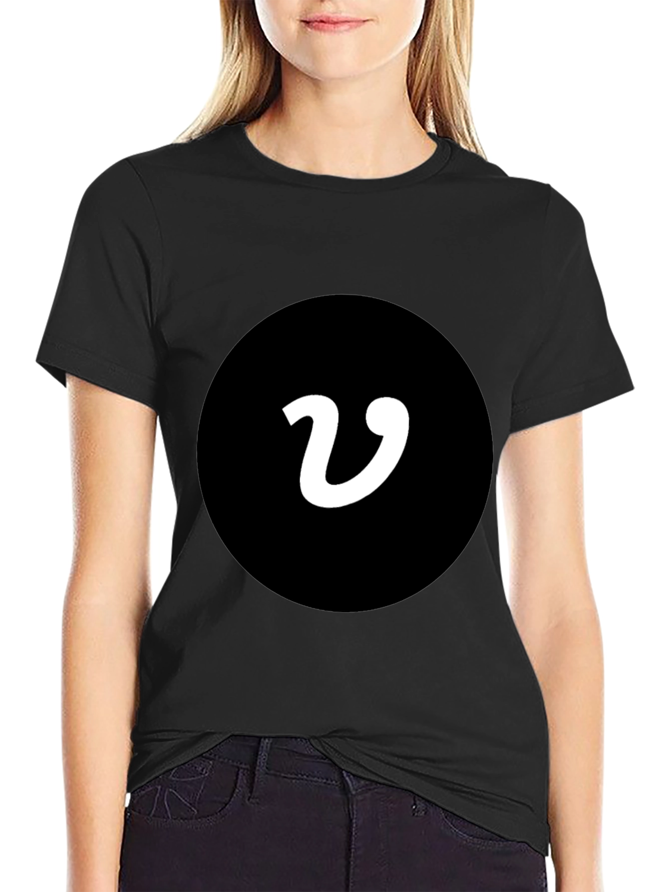 Black T-Shirt with White V Logo