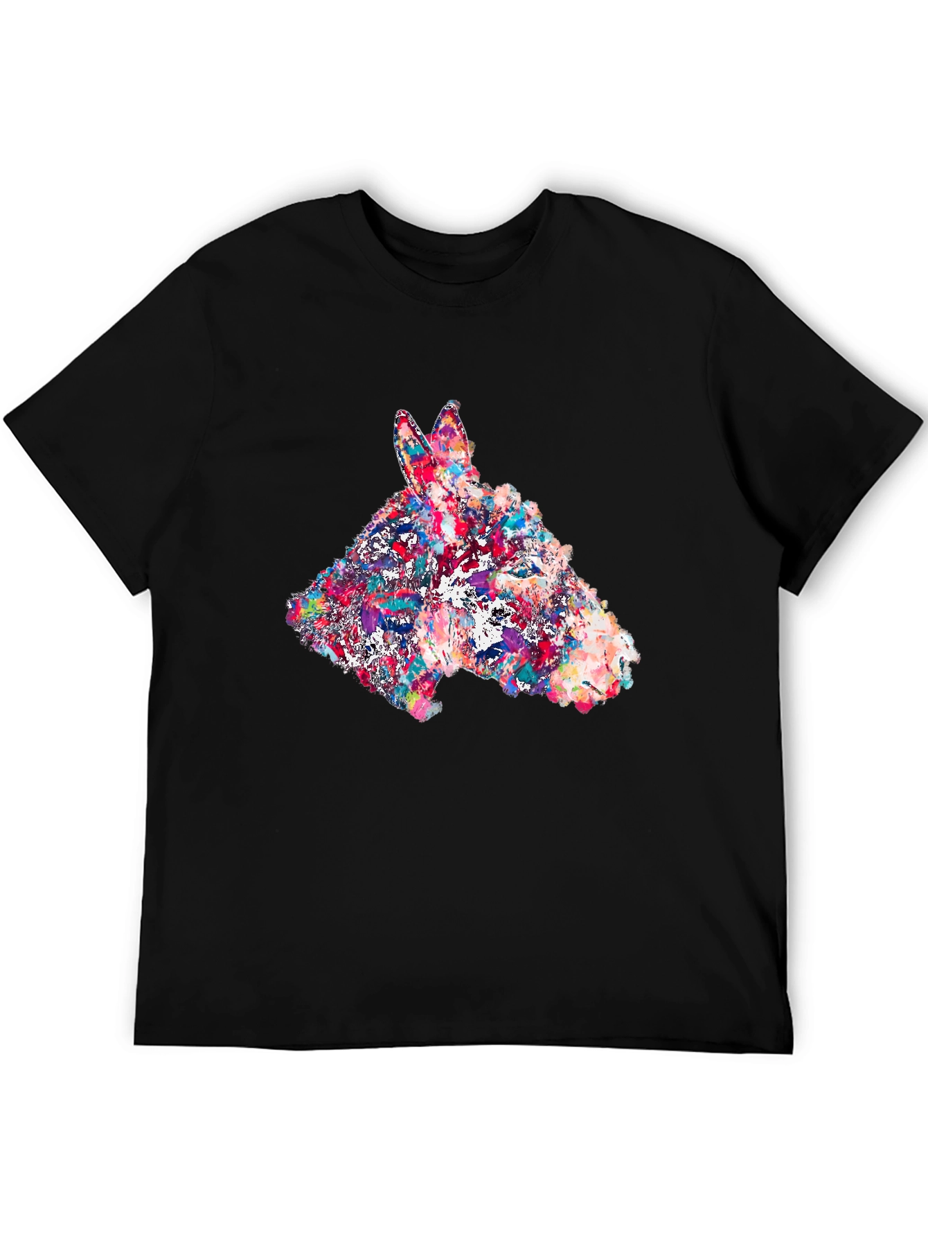 Abstract Donkey Graphic Print Black T-Shirt