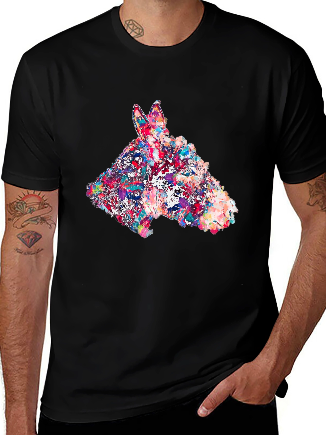 Abstract Donkey Graphic Print Black T-Shirt
