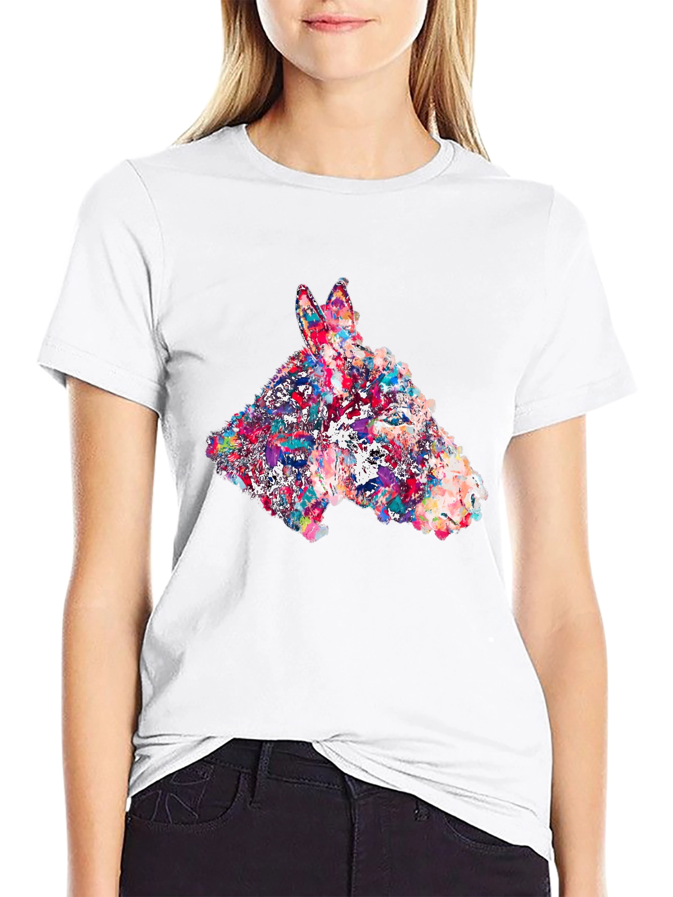 Abstract Donkey Graphic Print Black T-Shirt
