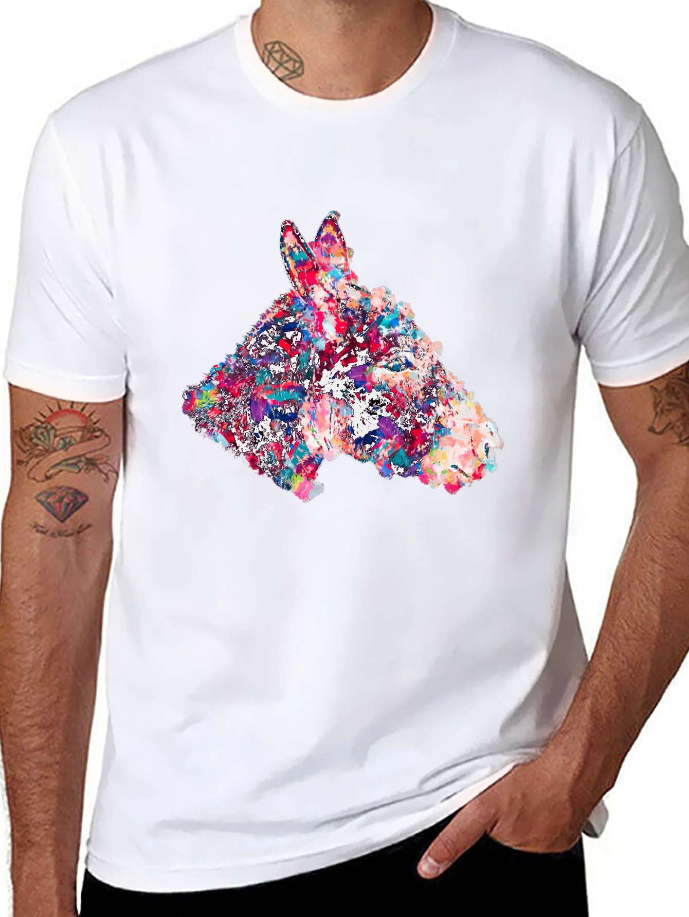 Abstract Donkey Graphic Print Black T-Shirt