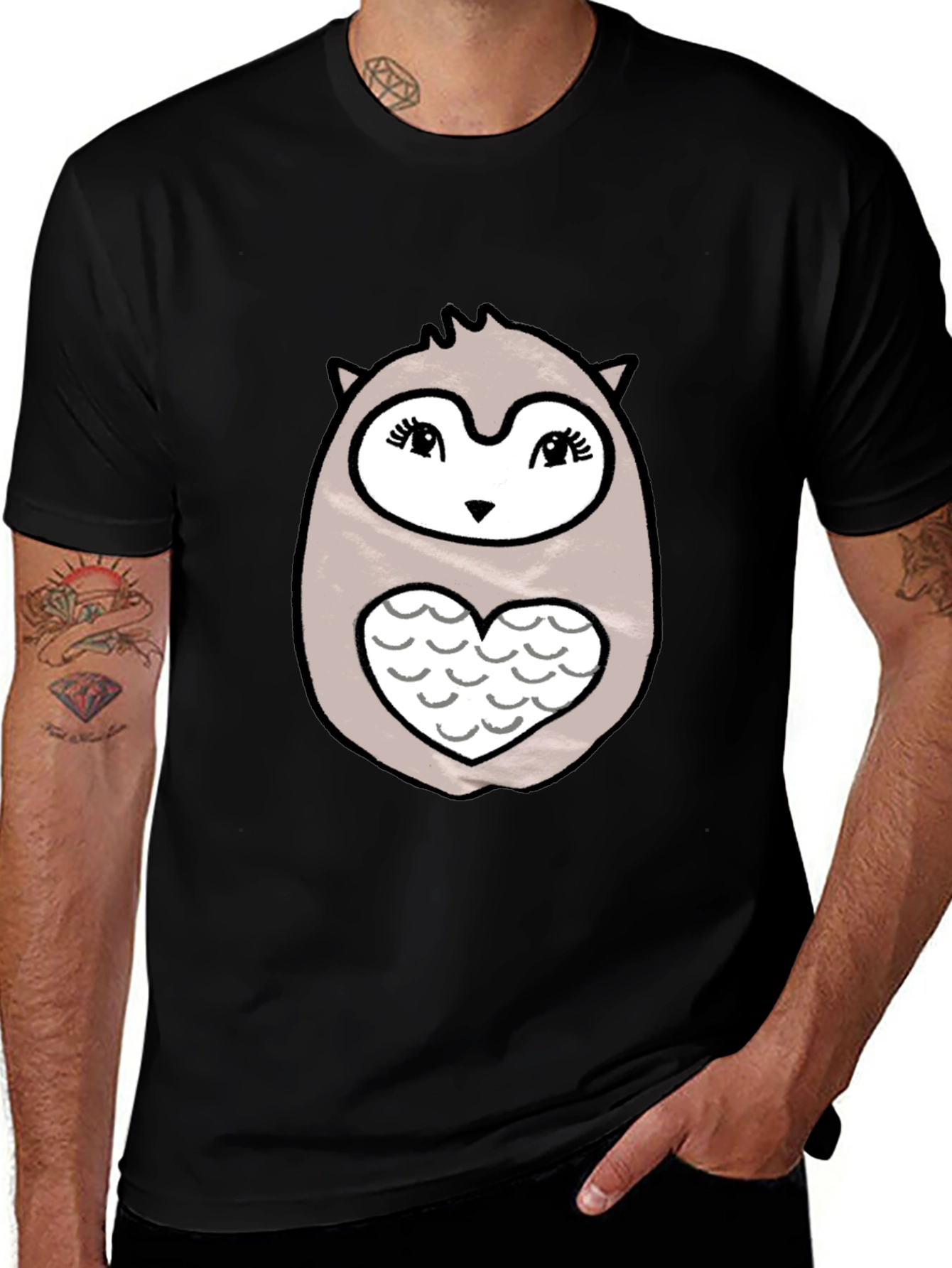 Cute Owl Heart Graphic Print T-Shirt