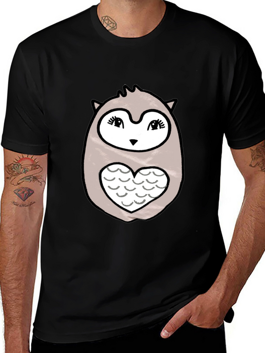 Cute Owl Heart Graphic Print T-Shirt