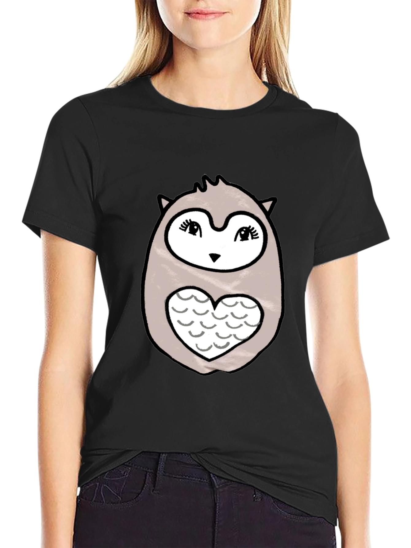 Cute Owl Heart Graphic Print T-Shirt