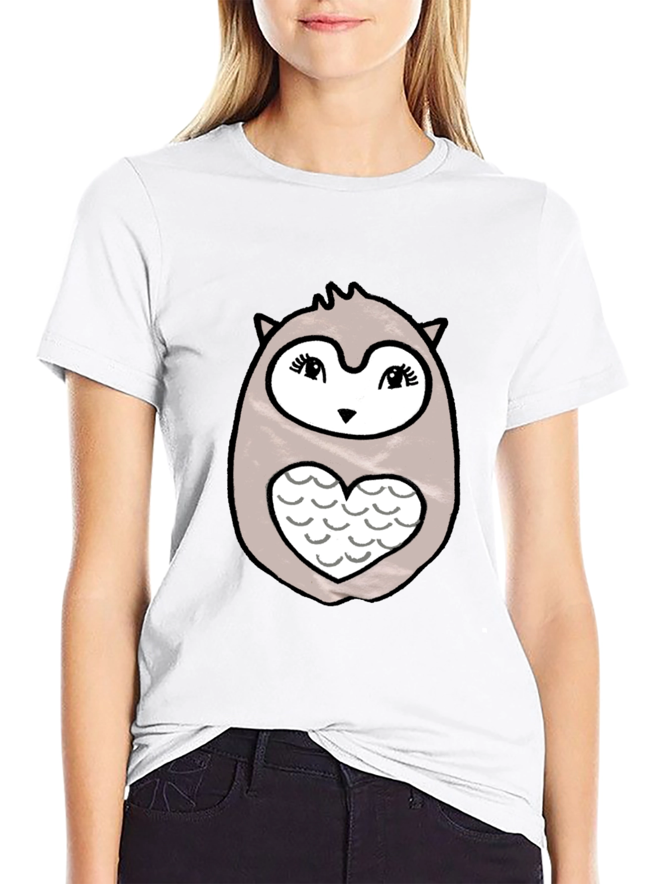 Cute Owl Heart Graphic Print T-Shirt