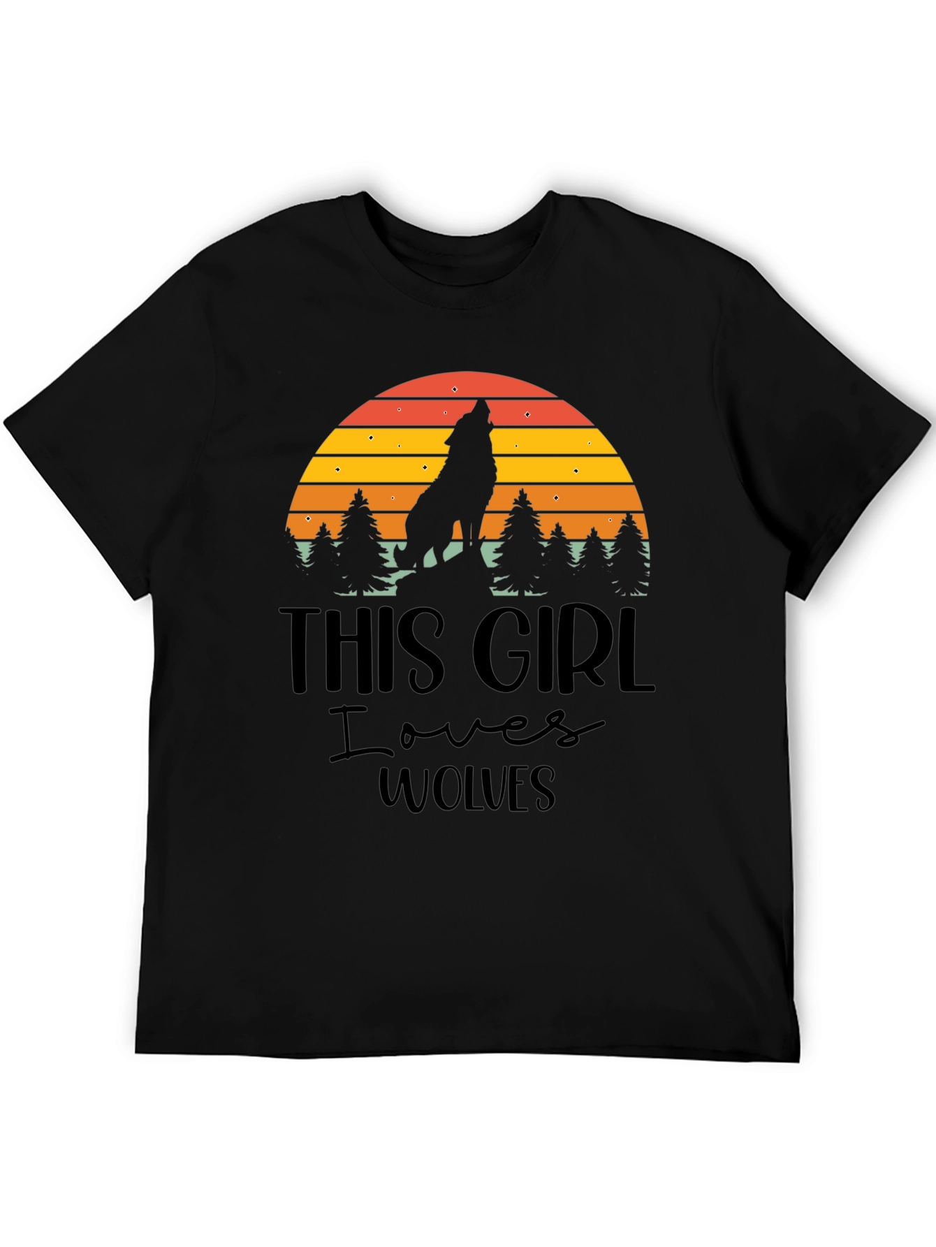 Wolf Lover T-Shirt - Retro Sunset Design