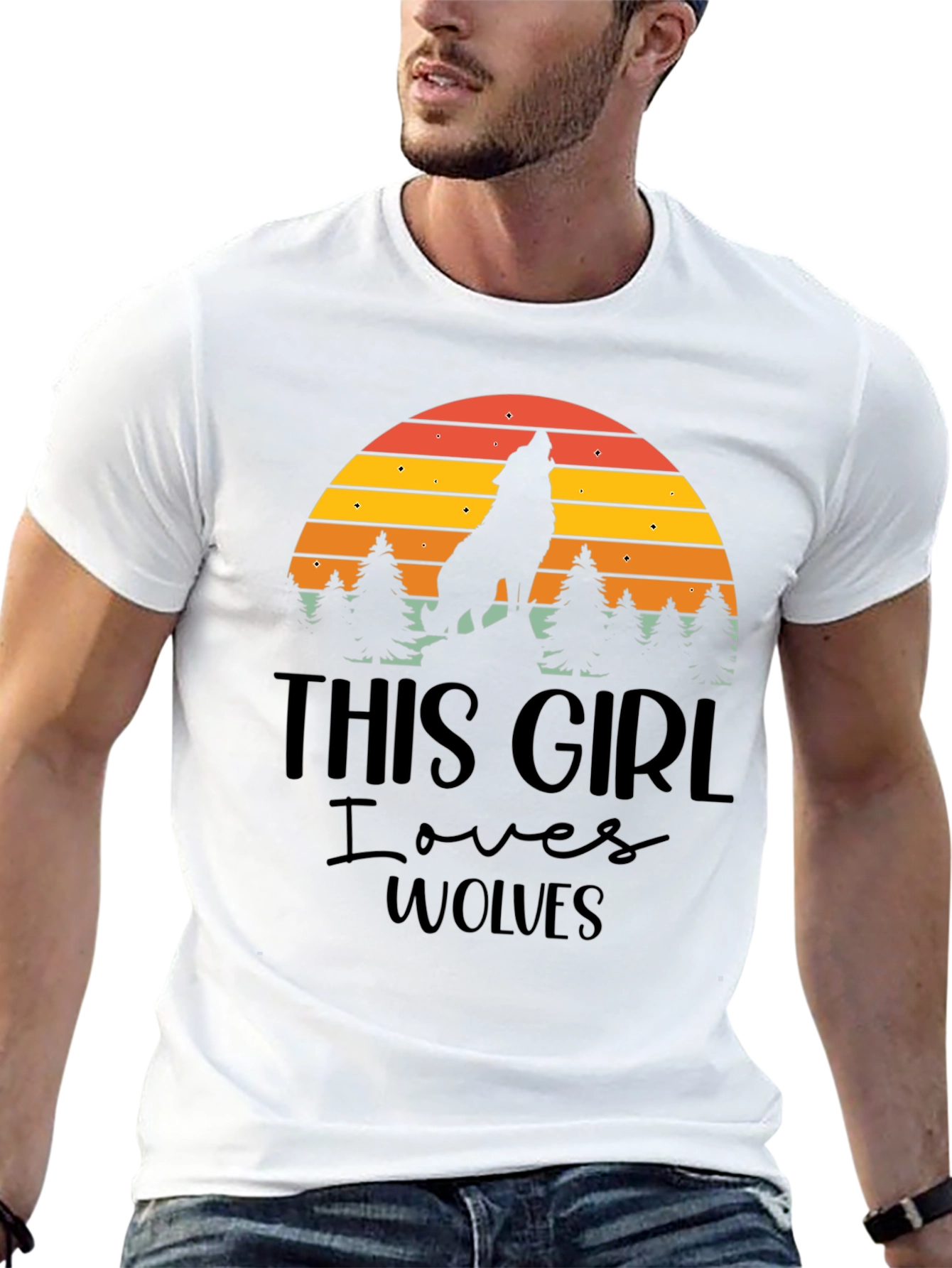 Wolf Lover T-Shirt - Retro Sunset Design
