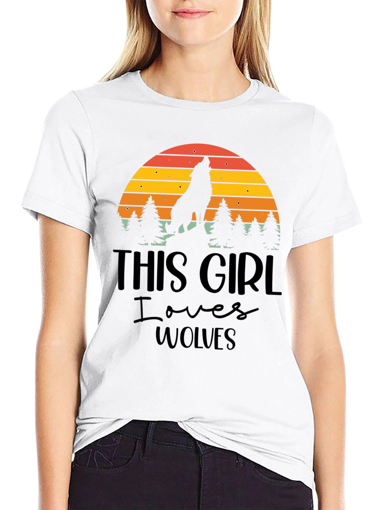 Wolf Lover T-Shirt - Retro Sunset Design