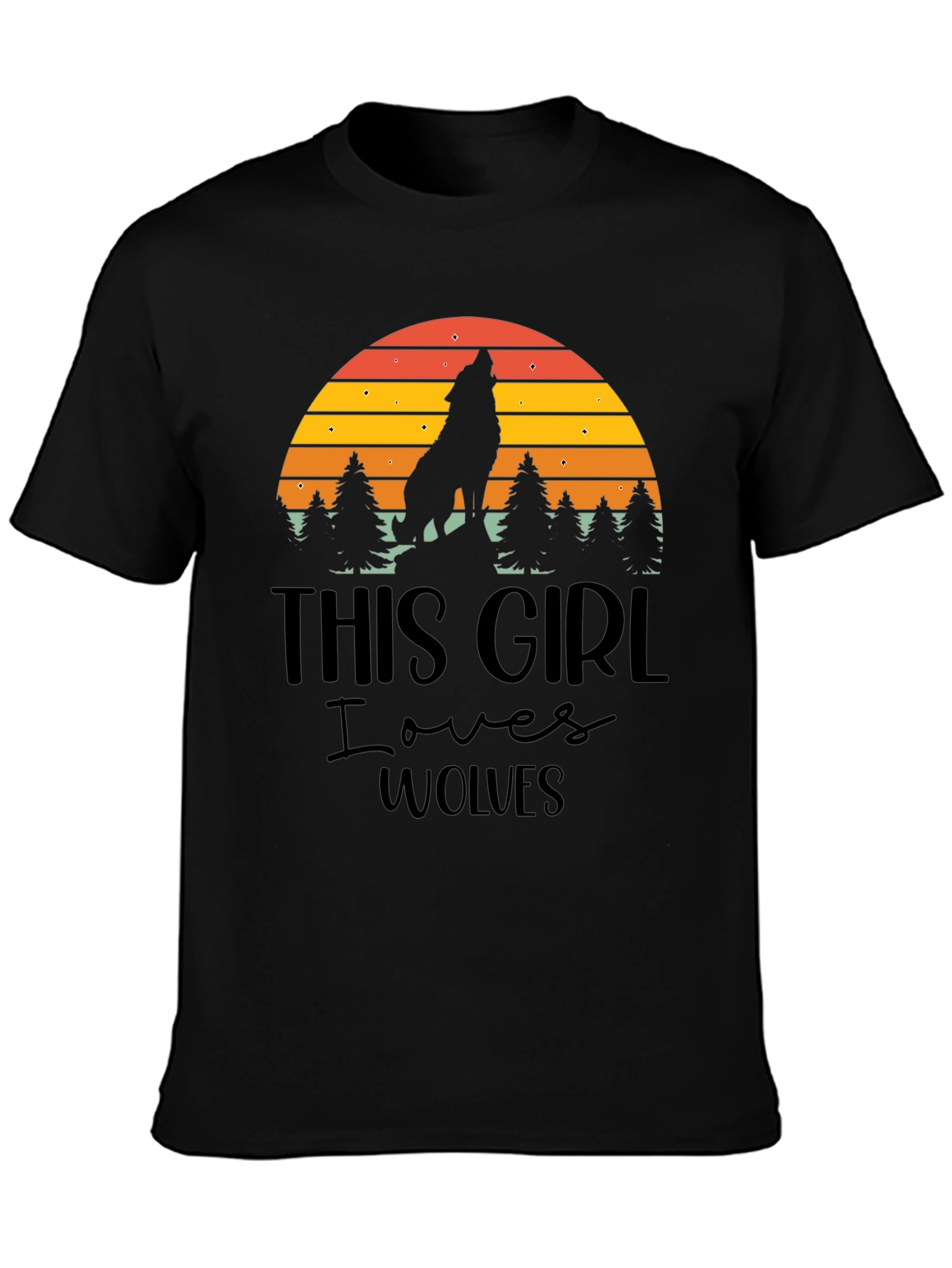Wolf Lover T-Shirt - Retro Sunset Design