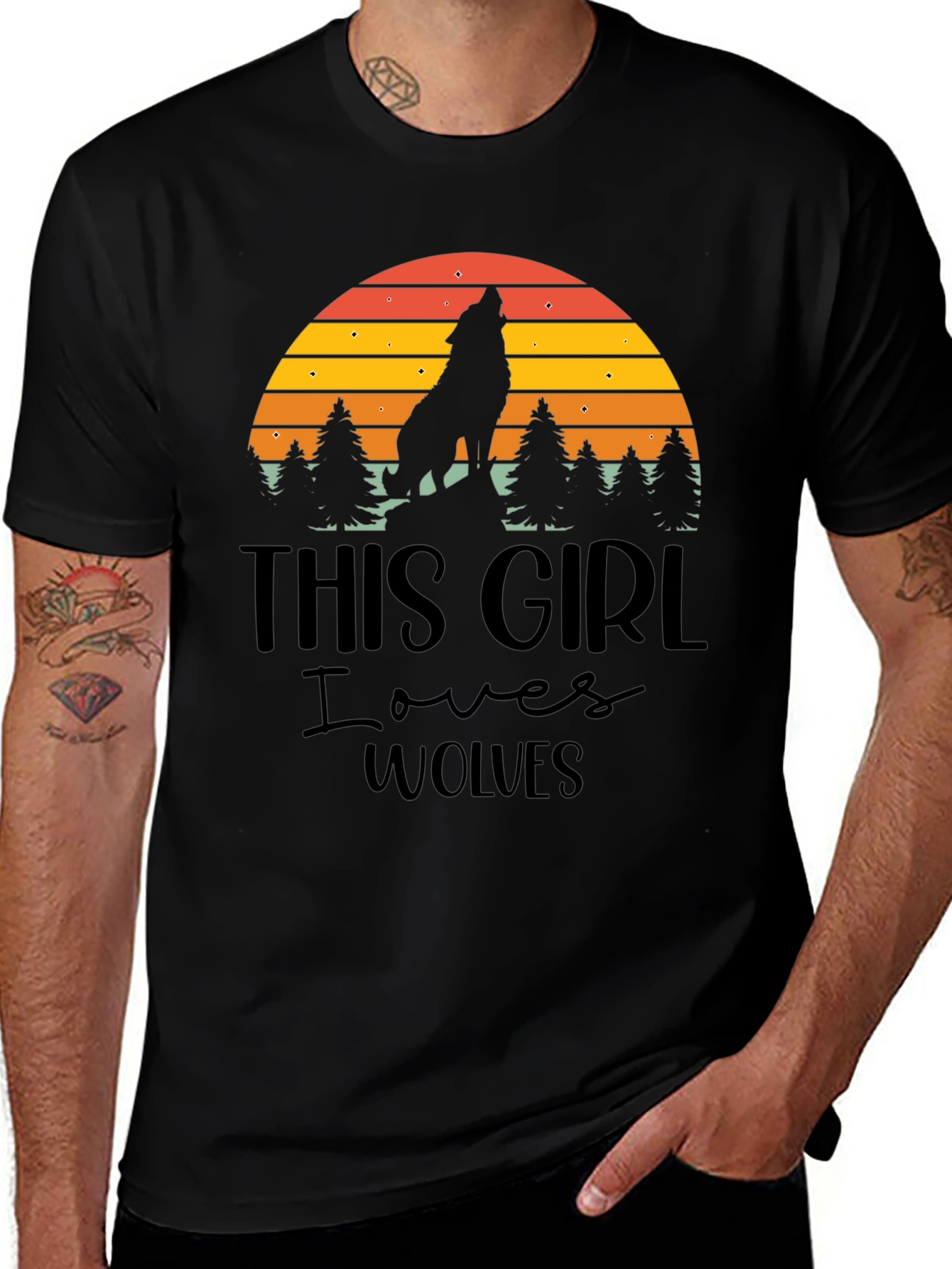 Wolf Lover T-Shirt - Retro Sunset Design