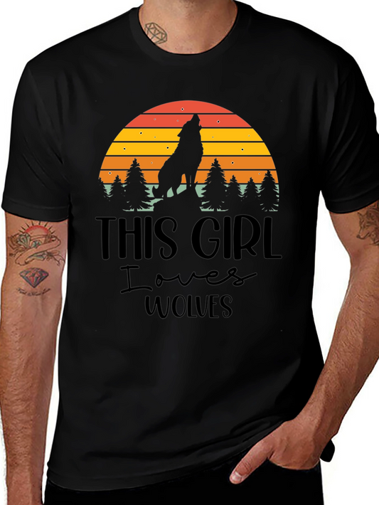 Wolf Lover T-Shirt - Retro Sunset Design