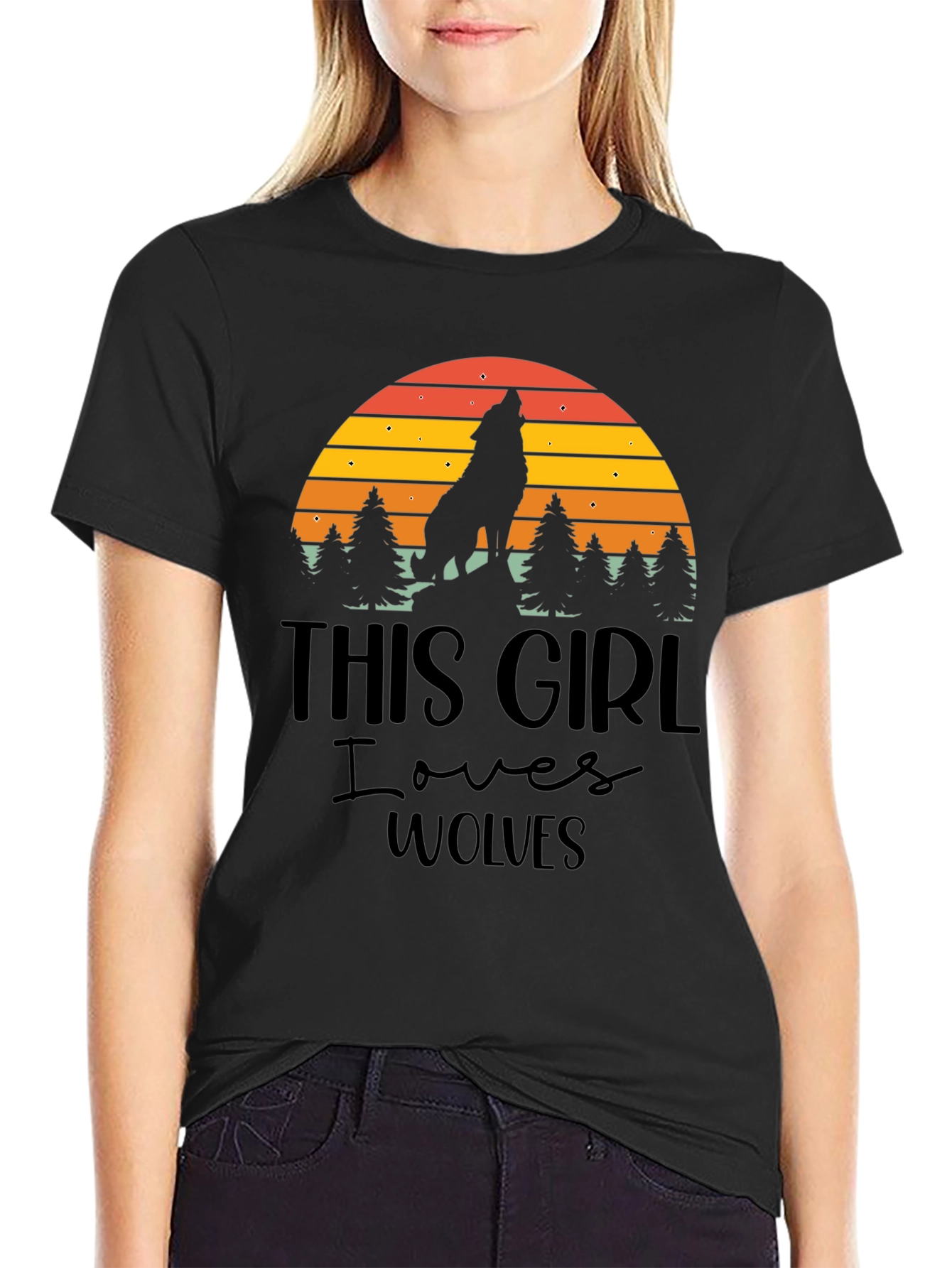 Wolf Lover T-Shirt - Retro Sunset Design