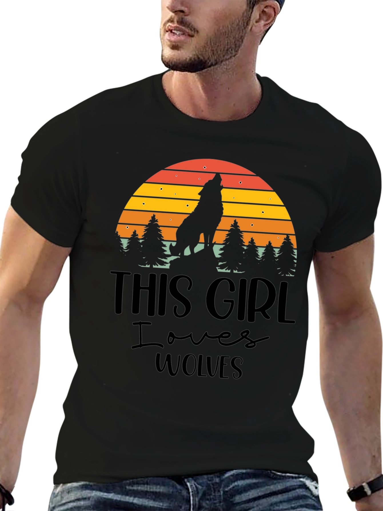 Wolf Lover T-Shirt - Retro Sunset Design