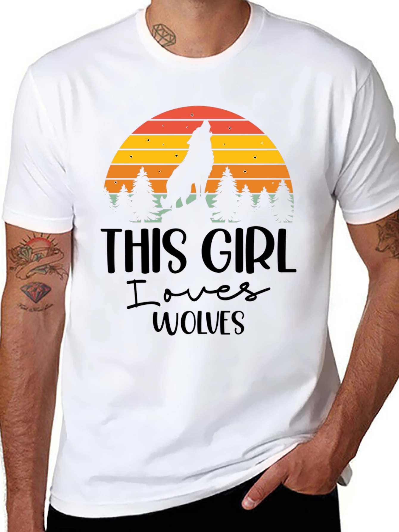 Wolf Lover T-Shirt - Retro Sunset Design