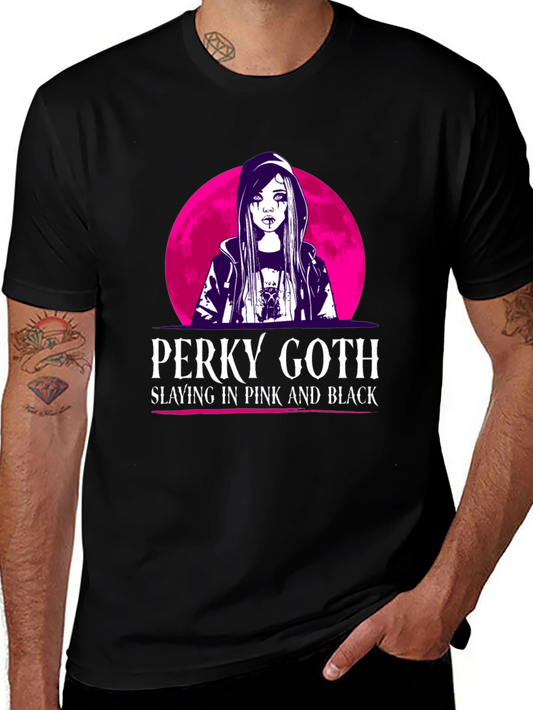 Perky Goth Black T-Shirt - Pink & Black Design