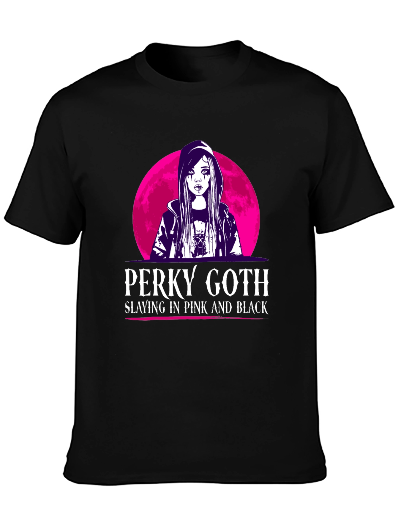 Perky Goth Black T-Shirt - Pink & Black Design