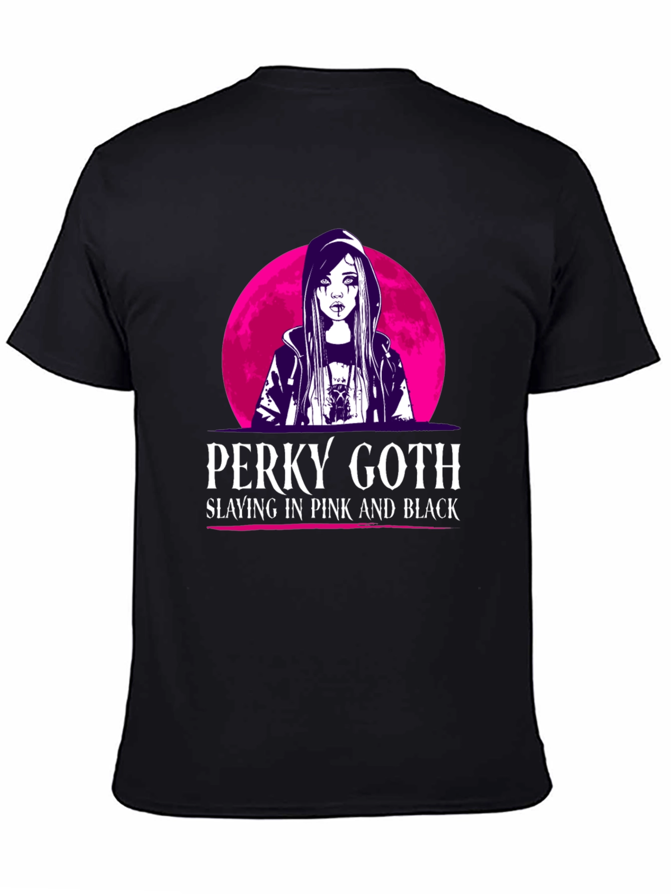 Perky Goth Black T-Shirt - Pink & Black Design