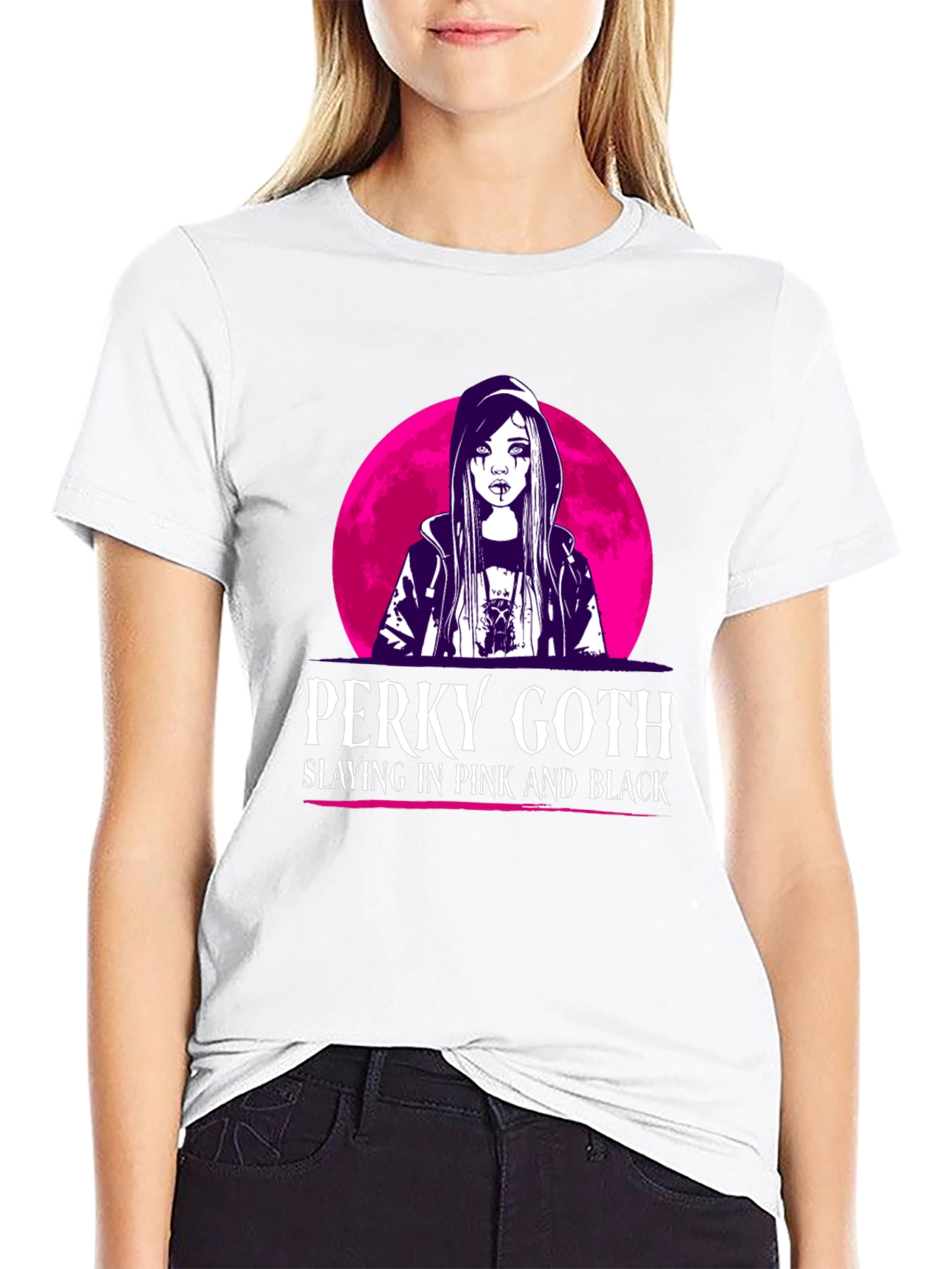Perky Goth Black T-Shirt - Pink & Black Design