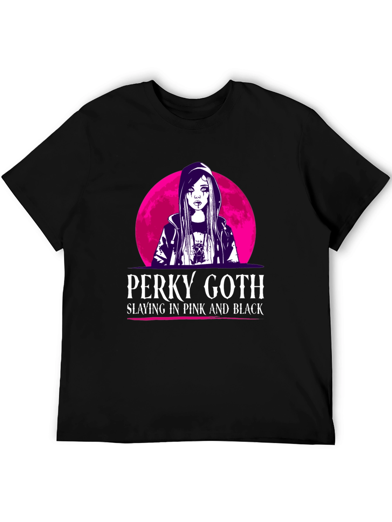 Perky Goth Black T-Shirt - Pink & Black Design