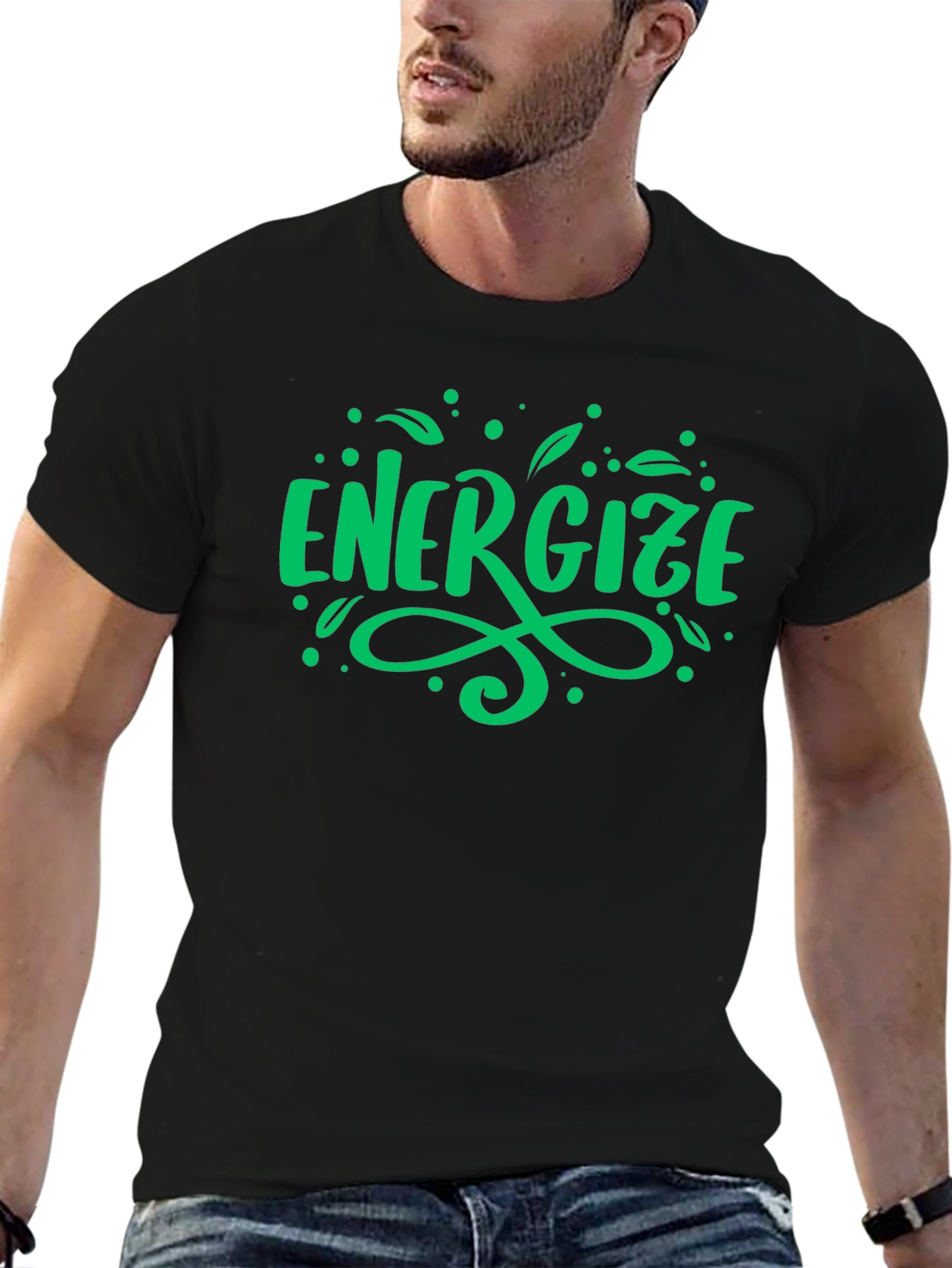 Energize Graphic Tee - Green Print on Black