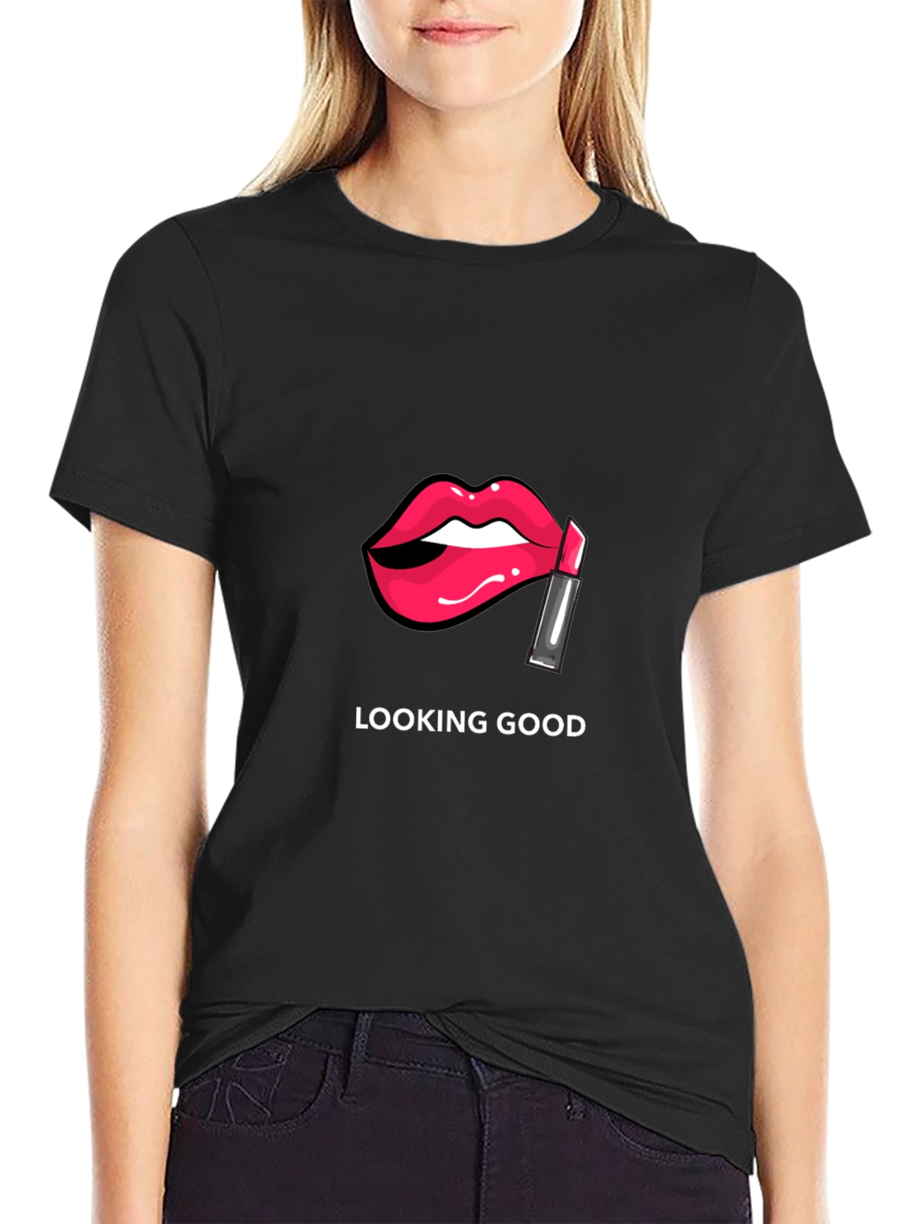 Looking Good Lips Graphic Black T-Shirt