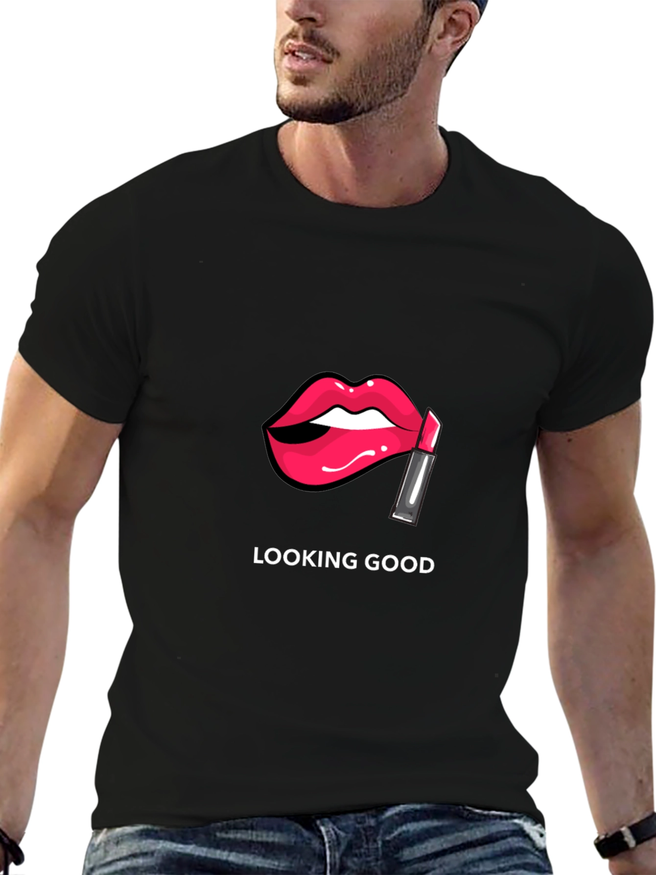 Looking Good Lips Graphic Black T-Shirt