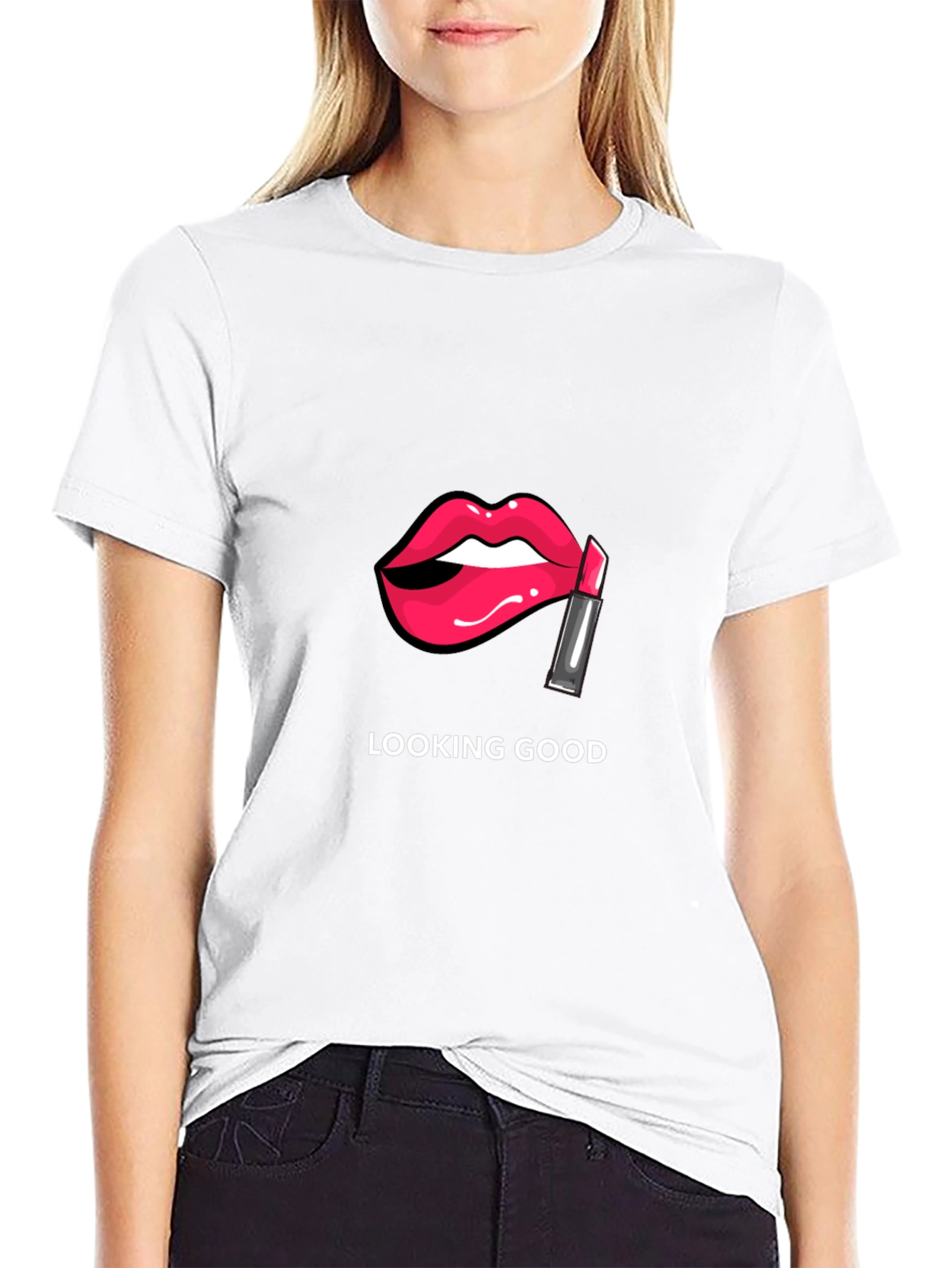 Looking Good Lips Graphic Black T-Shirt