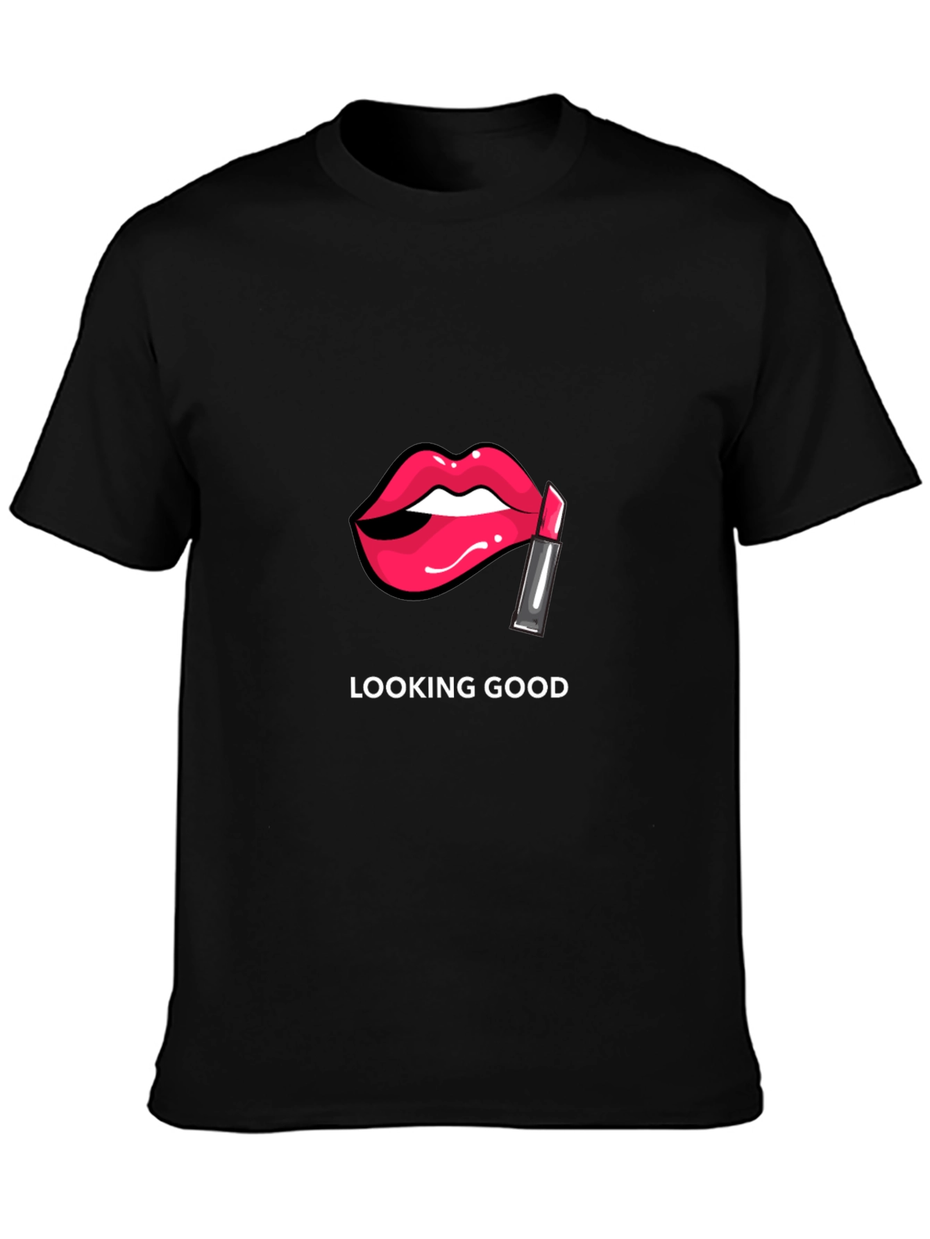 Looking Good Lips Graphic Black T-Shirt