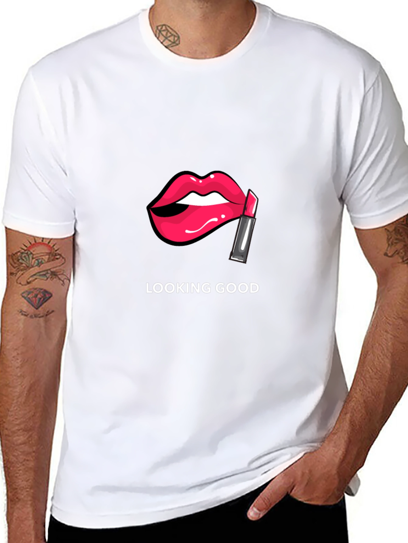 Looking Good Lips Graphic Black T-Shirt