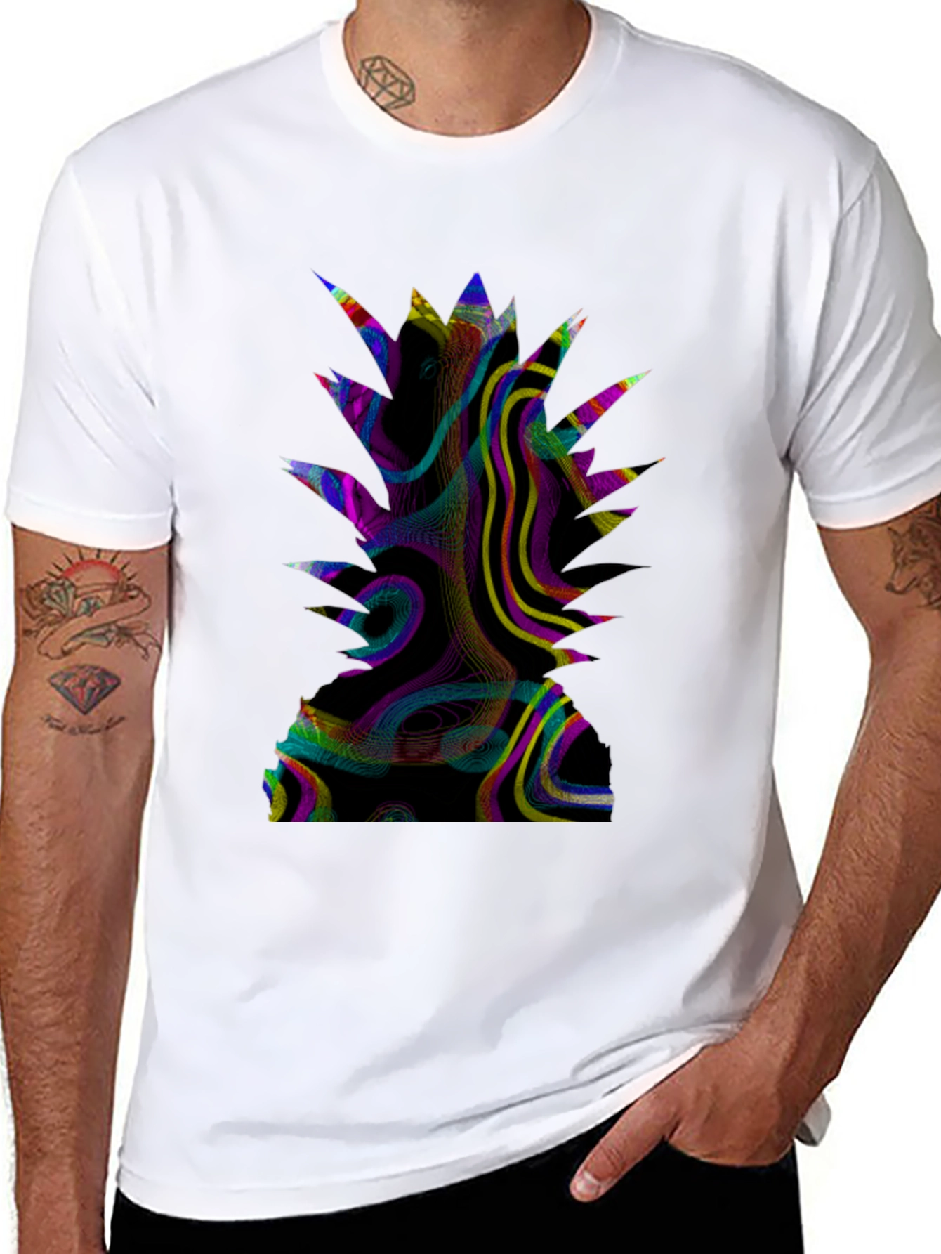 Abstract Pineapple Graphic Print Black T-Shirt