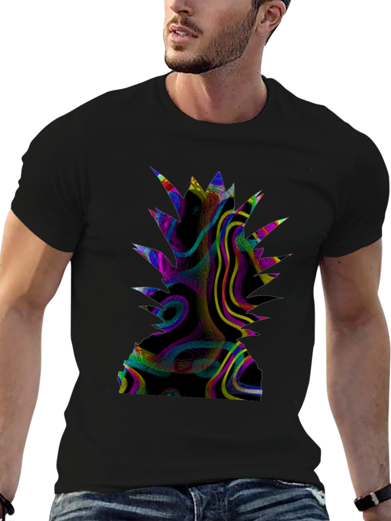 Abstract Pineapple Graphic Print Black T-Shirt