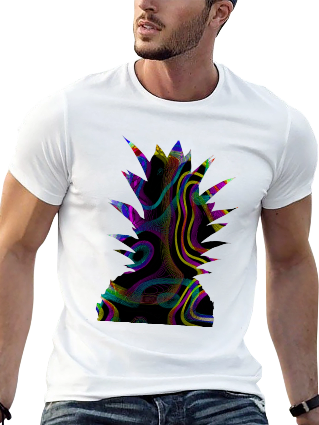 Abstract Pineapple Graphic Print Black T-Shirt