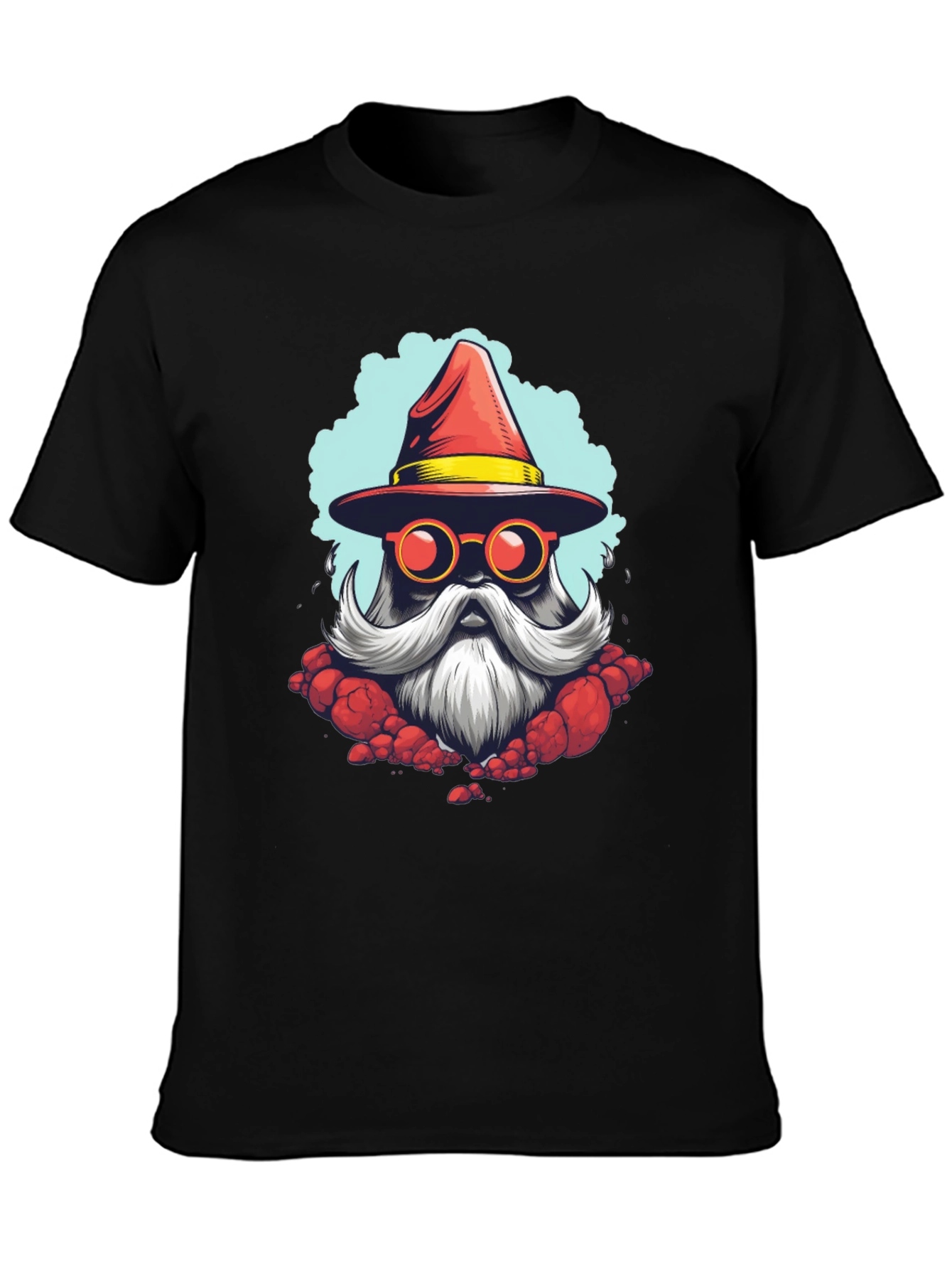 Santa Wizard Graphic Tee - Black Cotton Blend