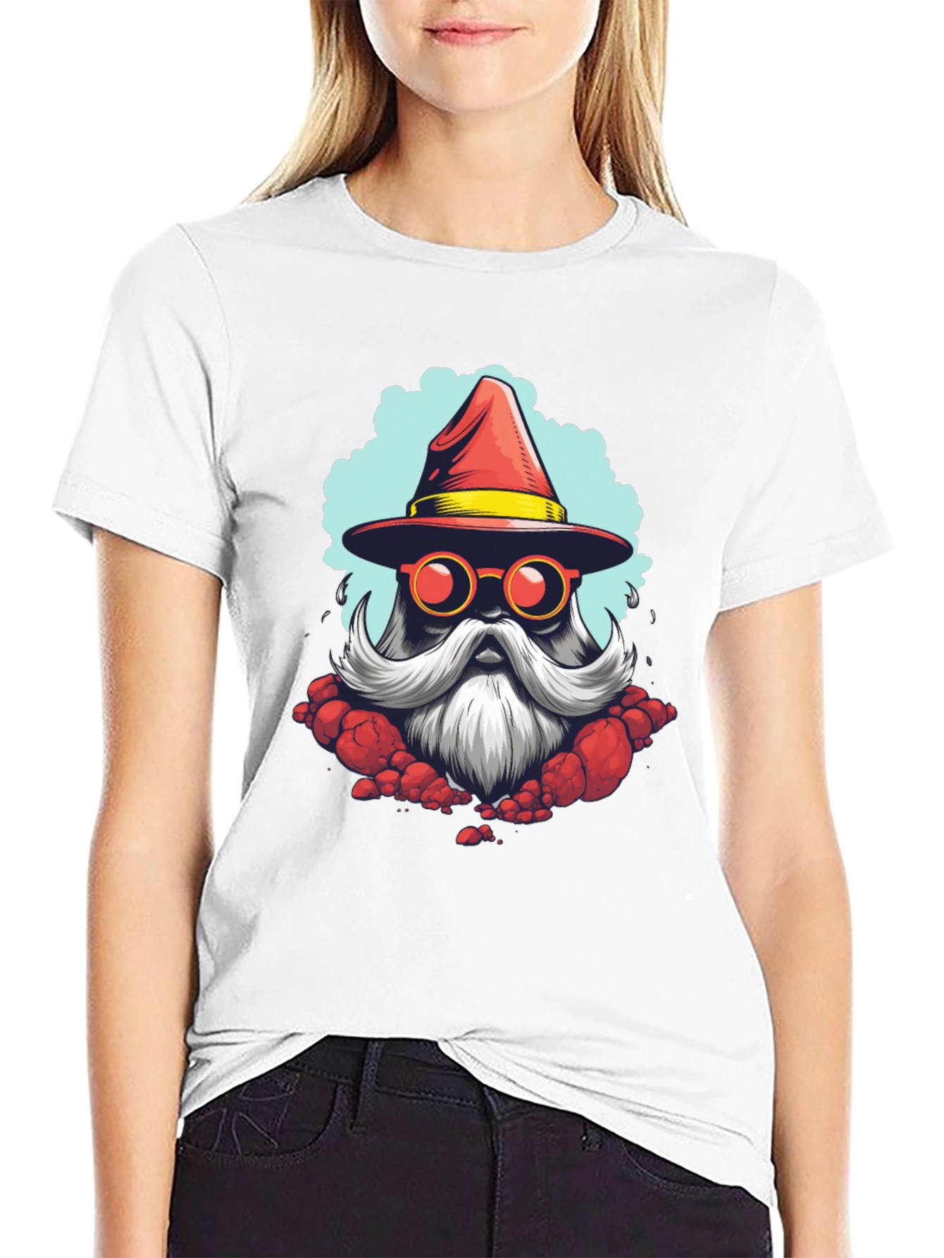 Santa Wizard Graphic Tee - Black Cotton Blend