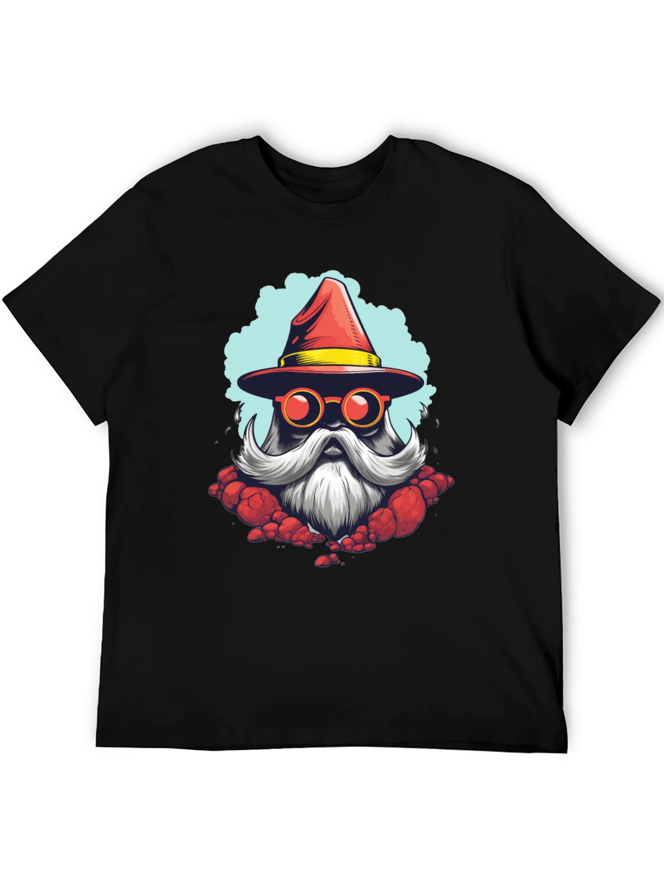 Santa Wizard Graphic Tee - Black Cotton Blend