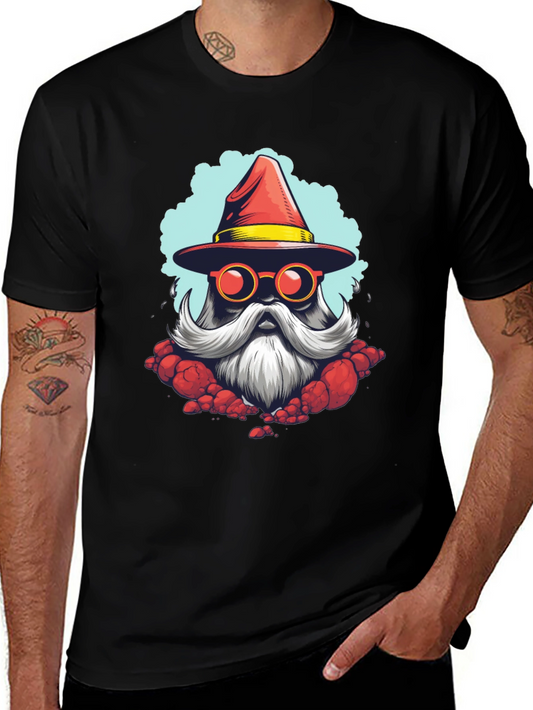 Santa Wizard Graphic Tee - Black Cotton Blend