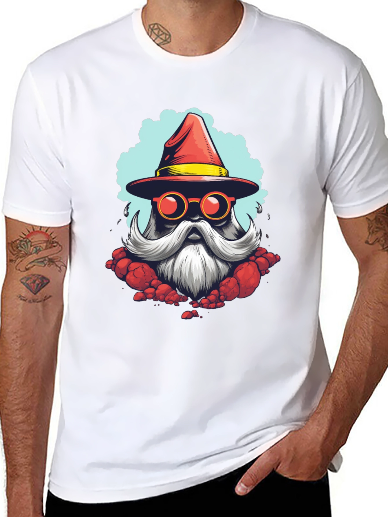 Santa Wizard Graphic Tee - Black Cotton Blend