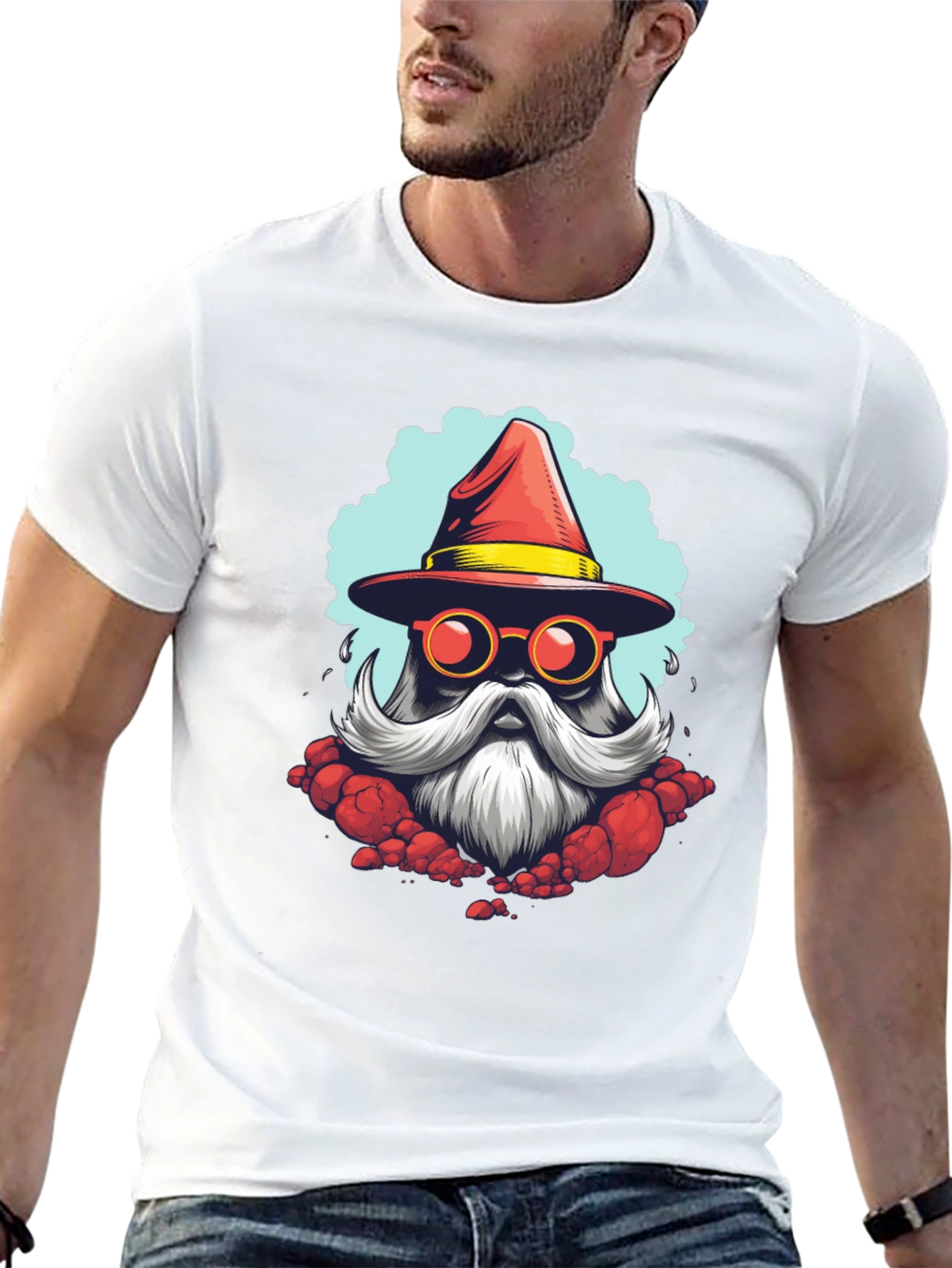 Santa Wizard Graphic Tee - Black Cotton Blend