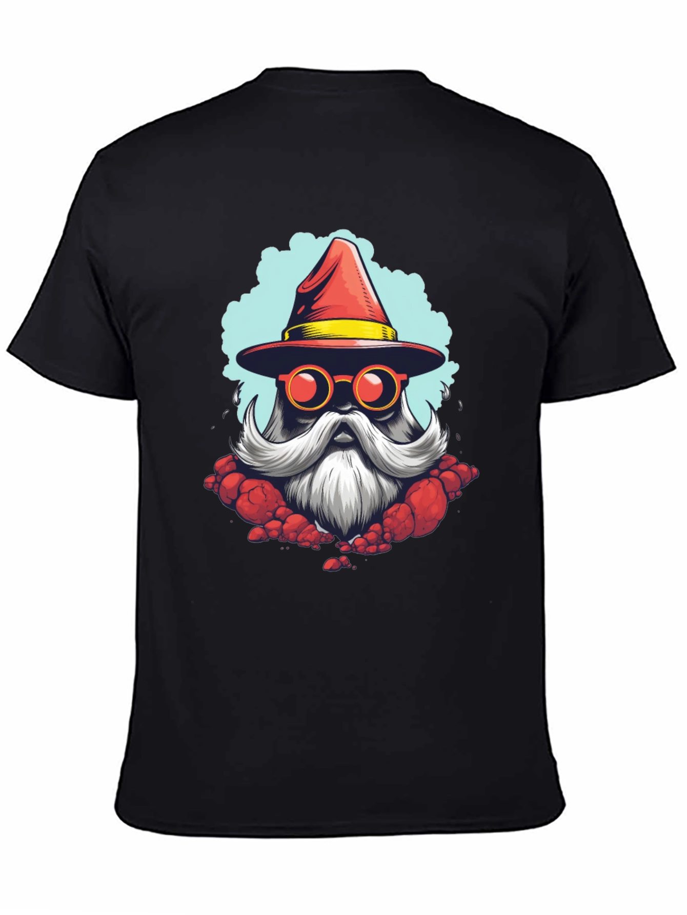 Santa Wizard Graphic Tee - Black Cotton Blend